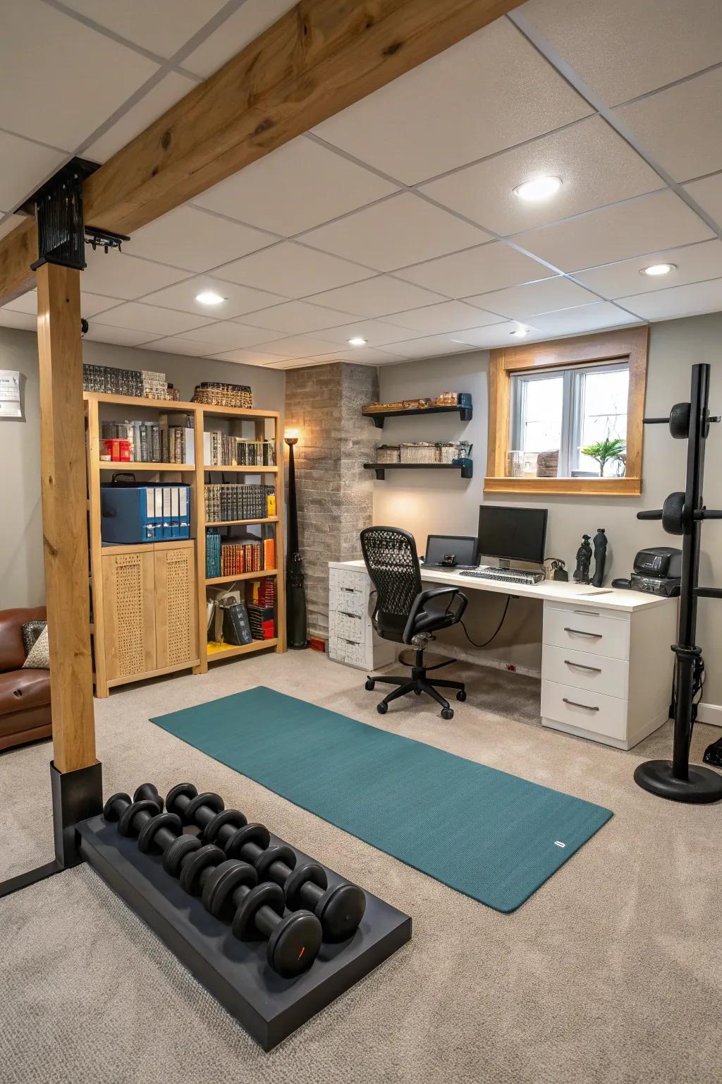 A versatile space for both work and exercise.