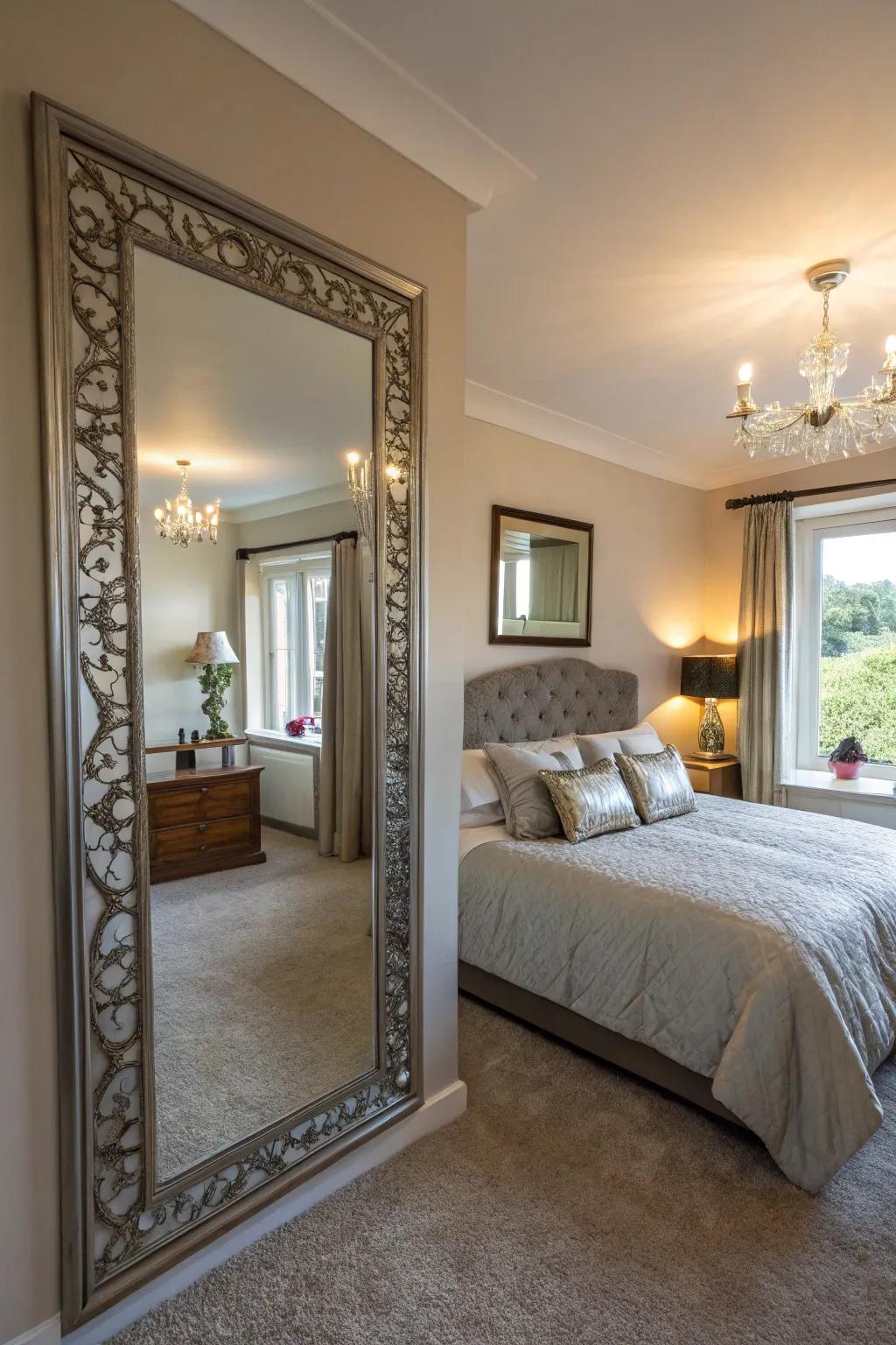 Mirrors can visually expand your bedroom space.