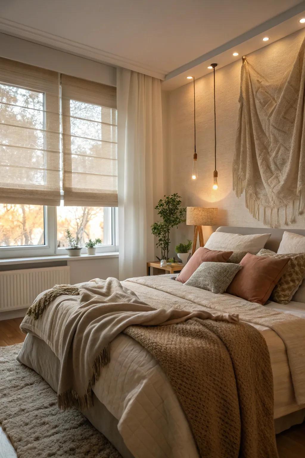 Blinds that create a peaceful bedroom sanctuary.