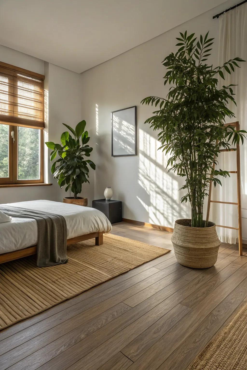 Eco-friendly bamboo flooring in a peaceful bedroom