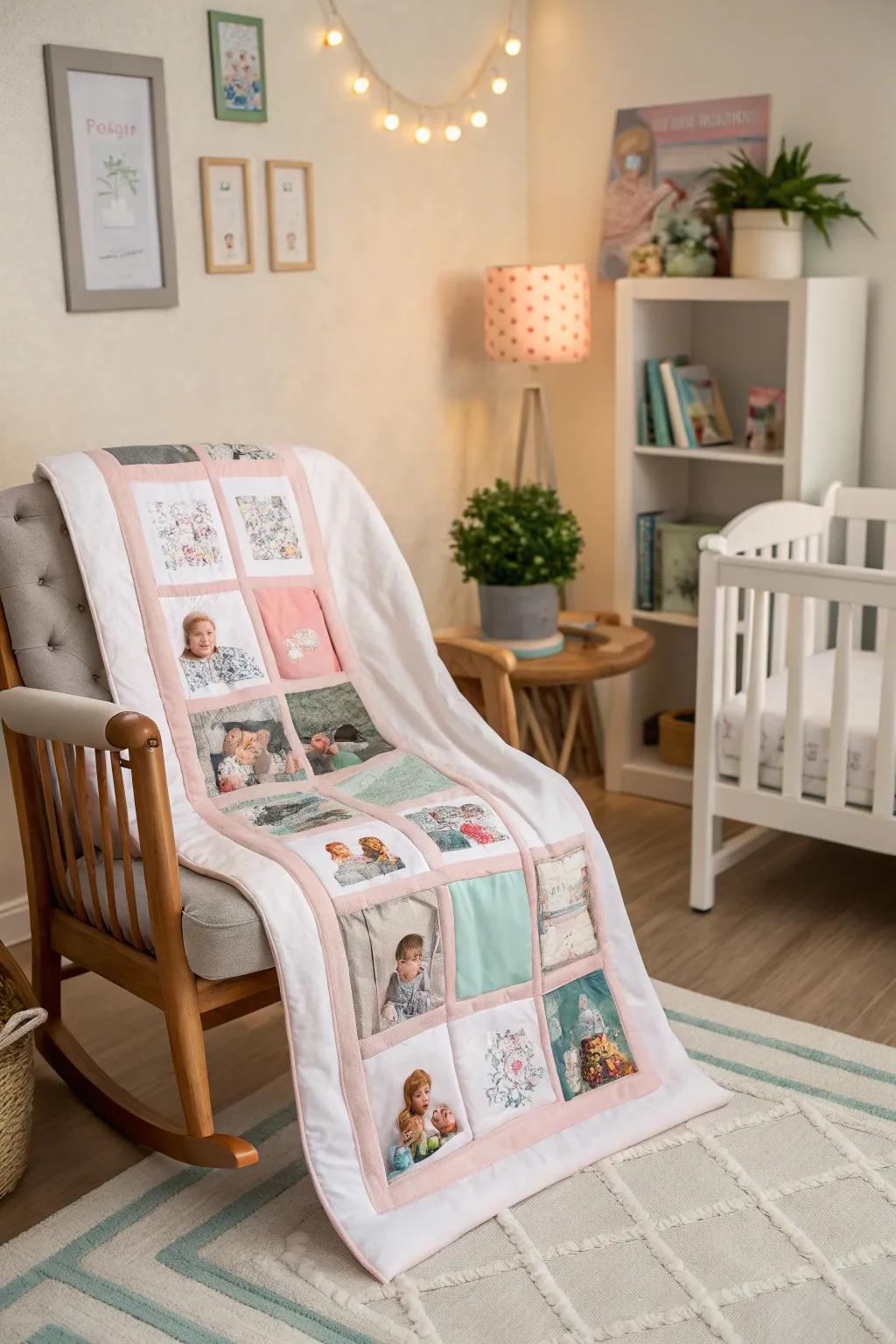 A baby's first year blanket, capturing those fleeting, precious moments.