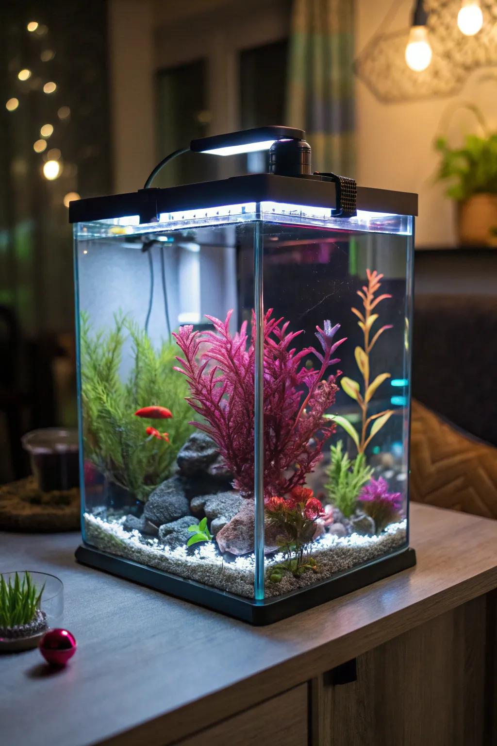 LED lights transform your tank into a mesmerizing display.