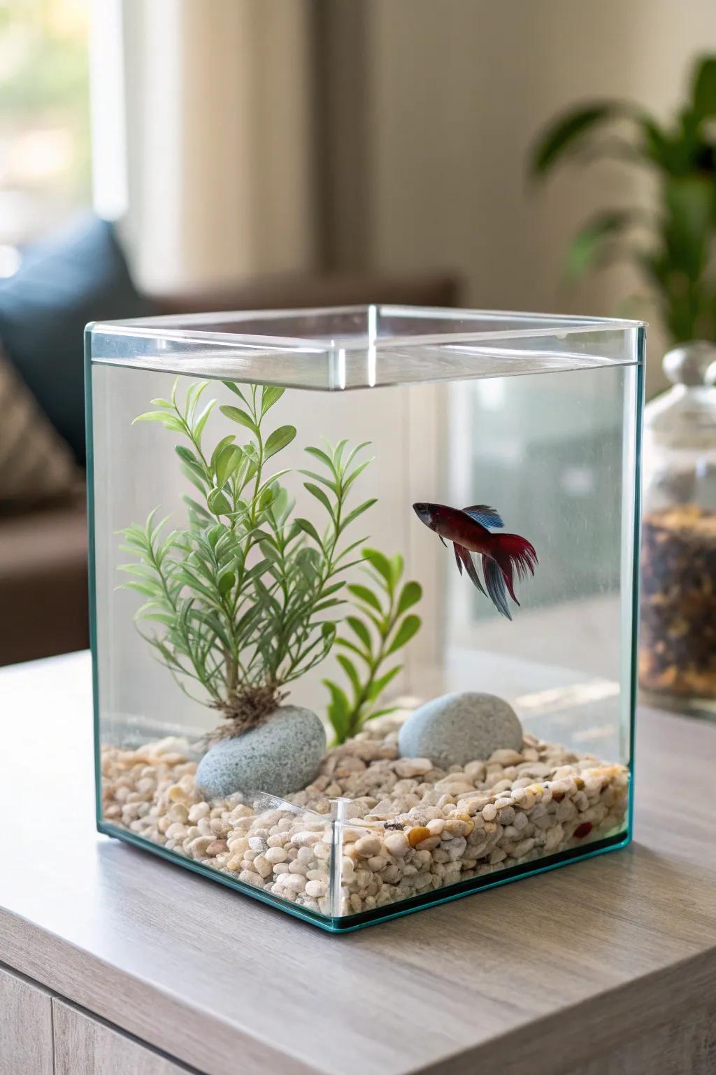 Minimalist setups highlight the natural beauty of your betta.