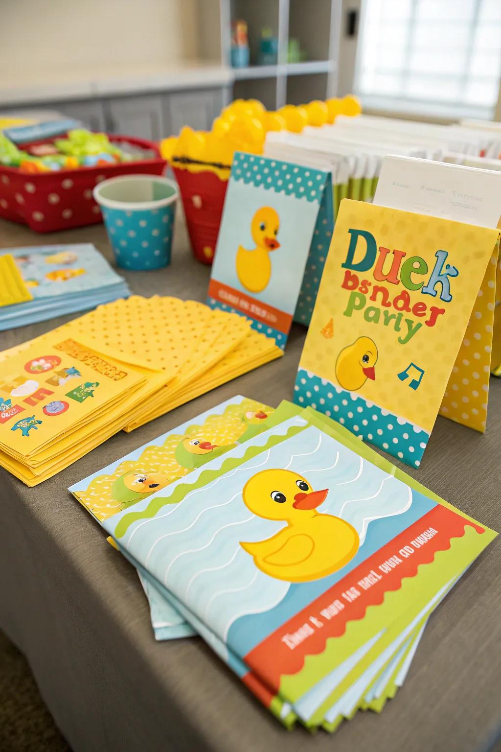 Charming duck-themed party invitations.