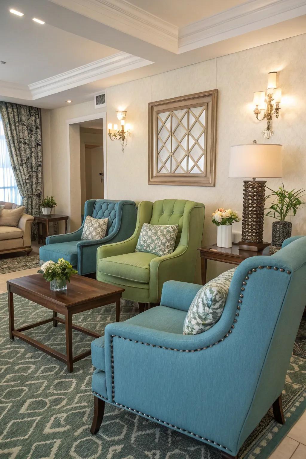 Feature chairs supply supplementary seating and a dash of hue.