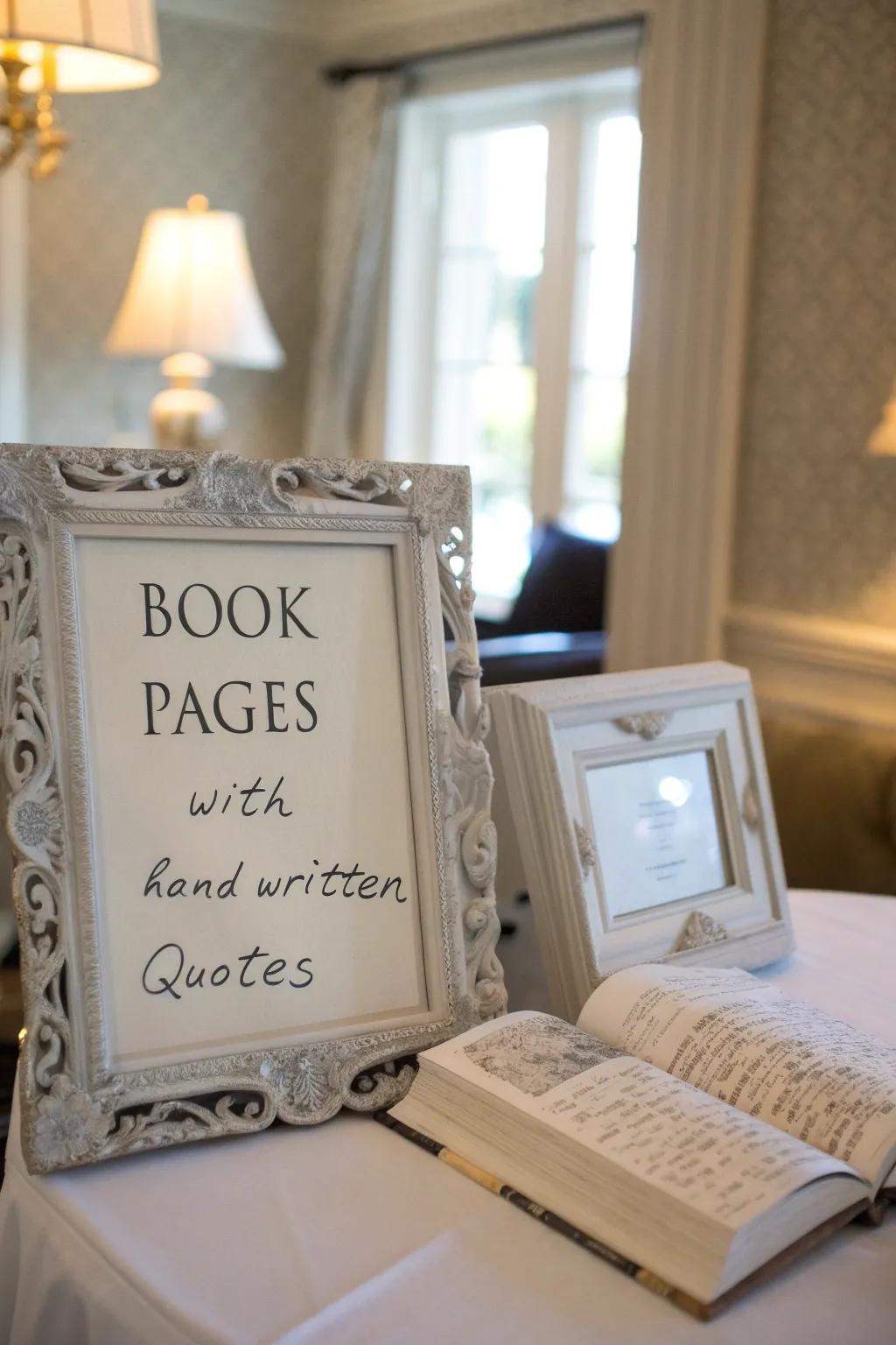 Personalized quotes bring a unique touch to book centerpieces.