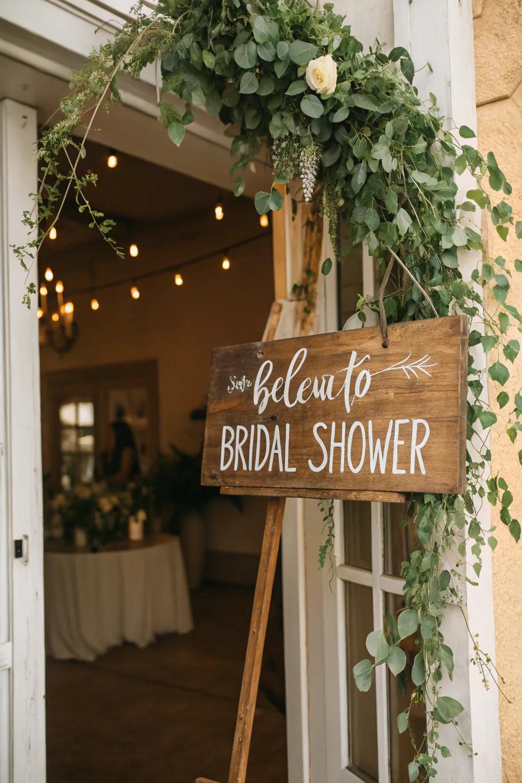 Delightful wooden signs guide guests into the bridal shower, contributing a touch of rustic charm.