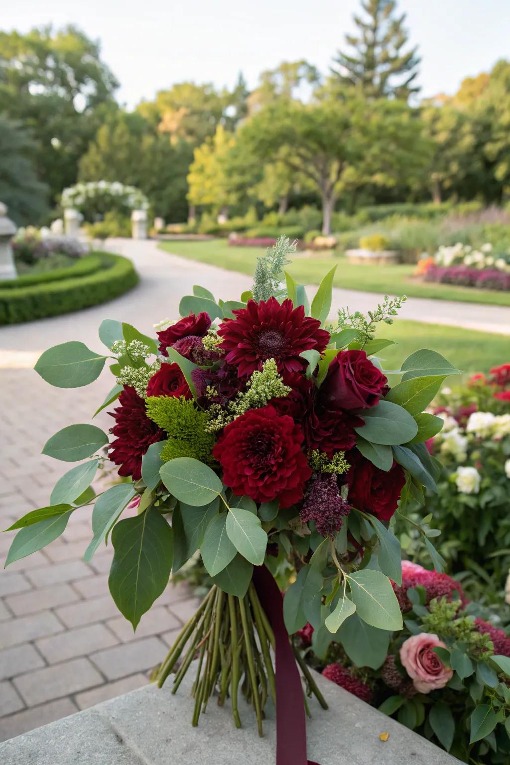 Deep red flowers enhanced with vibrant green foliage.