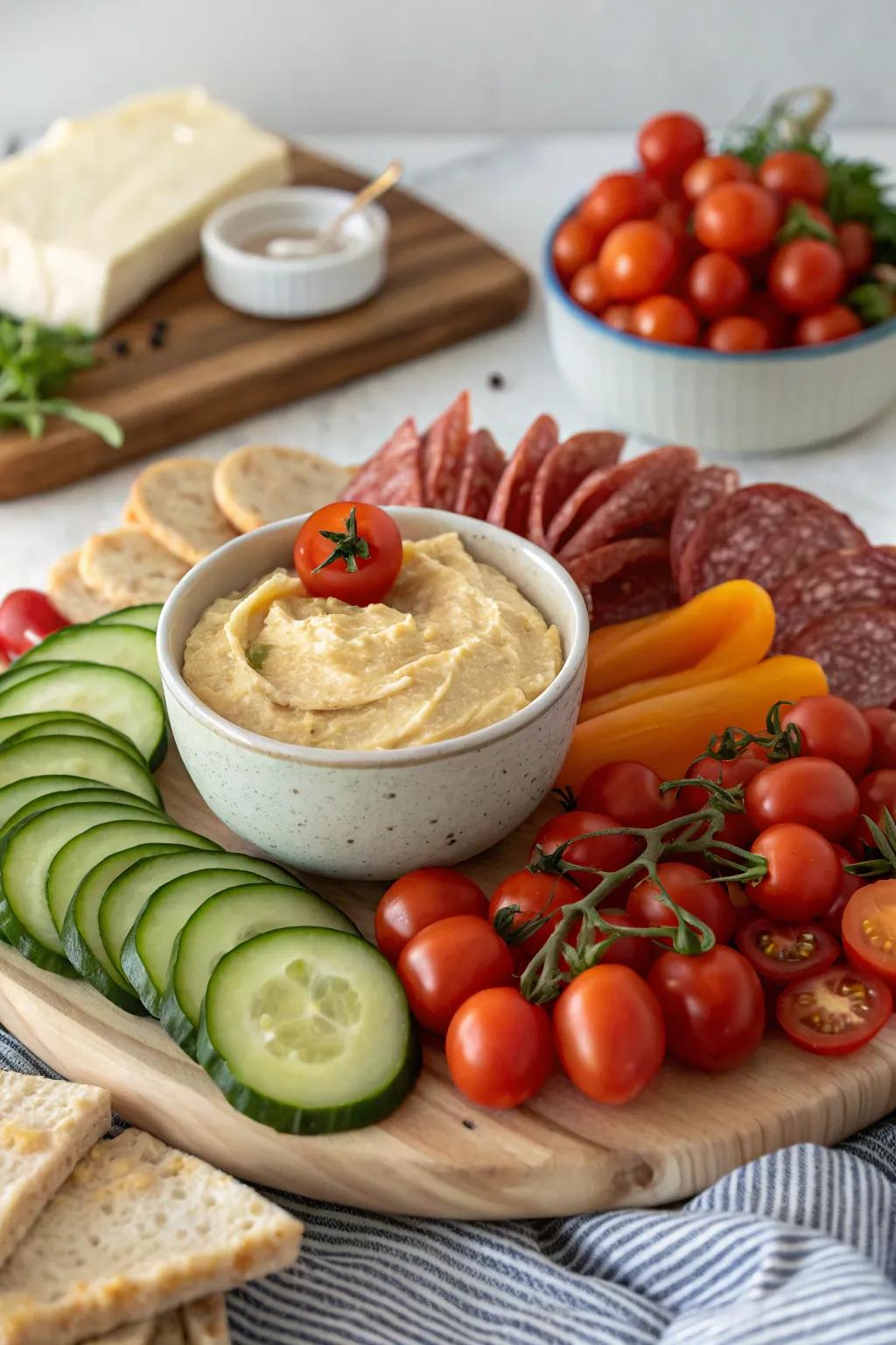 A garden-fresh charcuterie board layout.