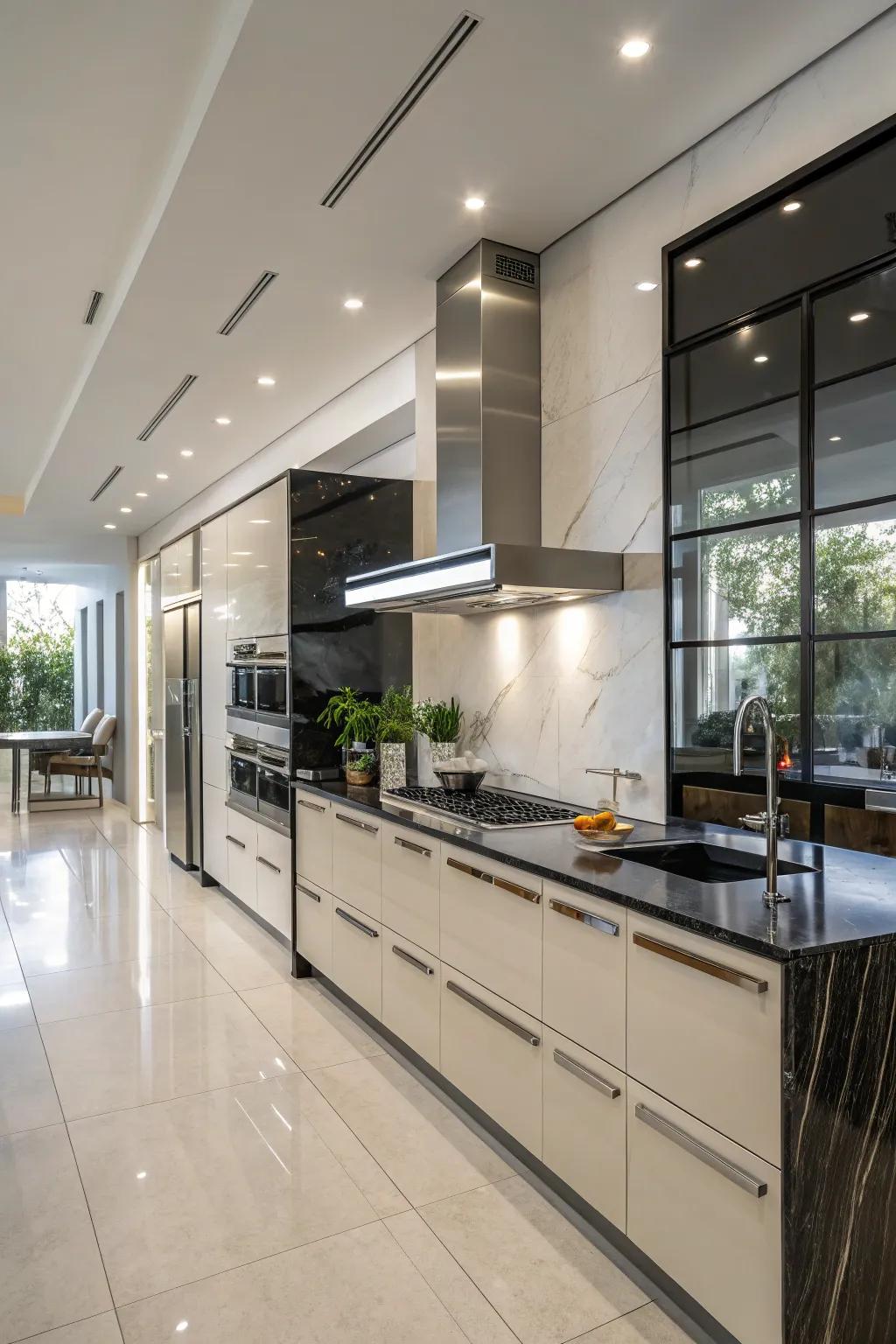 A modern kitchen design that radiates professionalism.