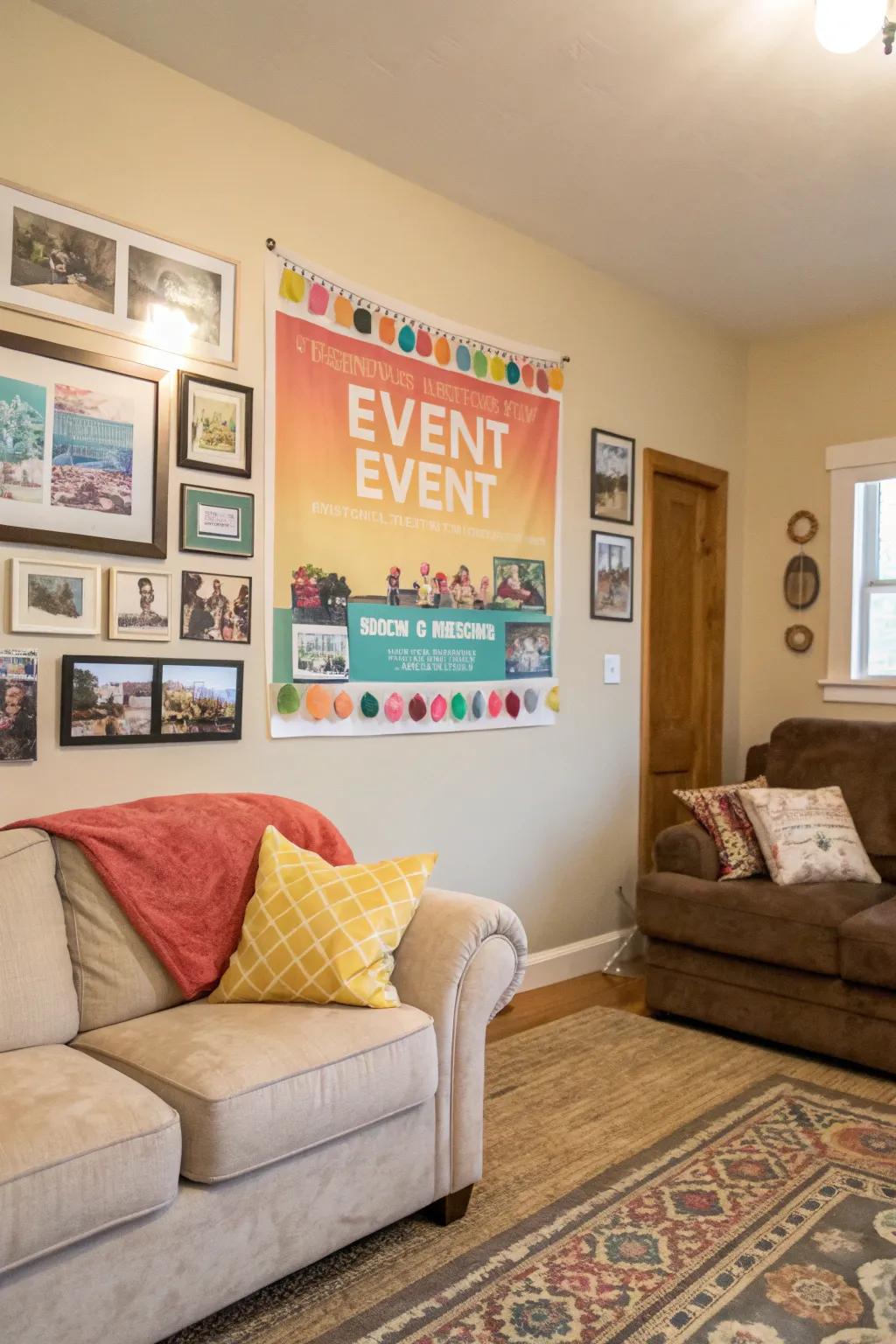 Event promotion poster making a statement in a family room.