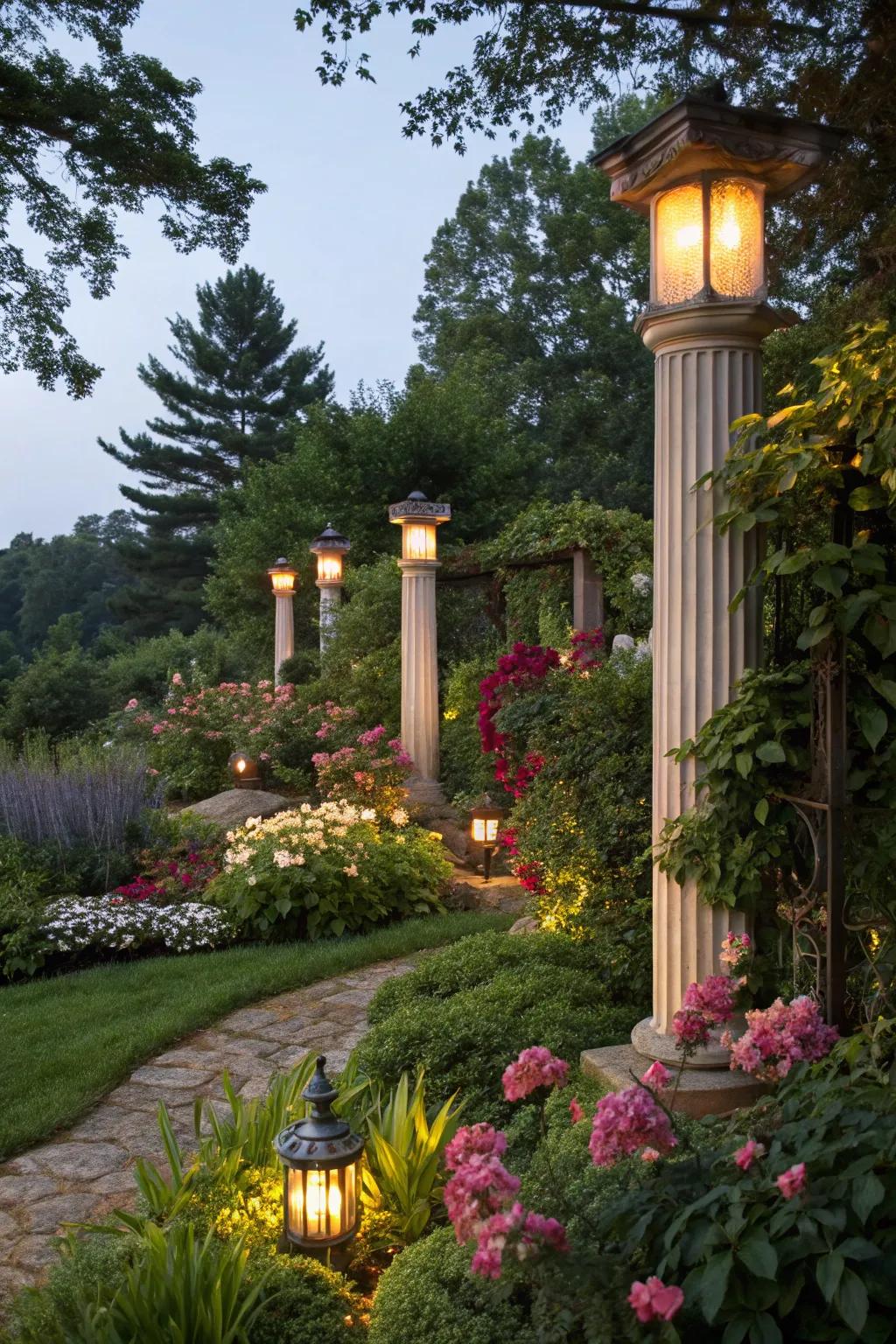 Highlight your garden's beauty with strategic lighting.