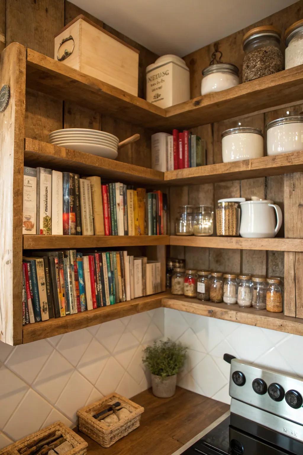 Rustic shelves infuse warmth and character into any setting.