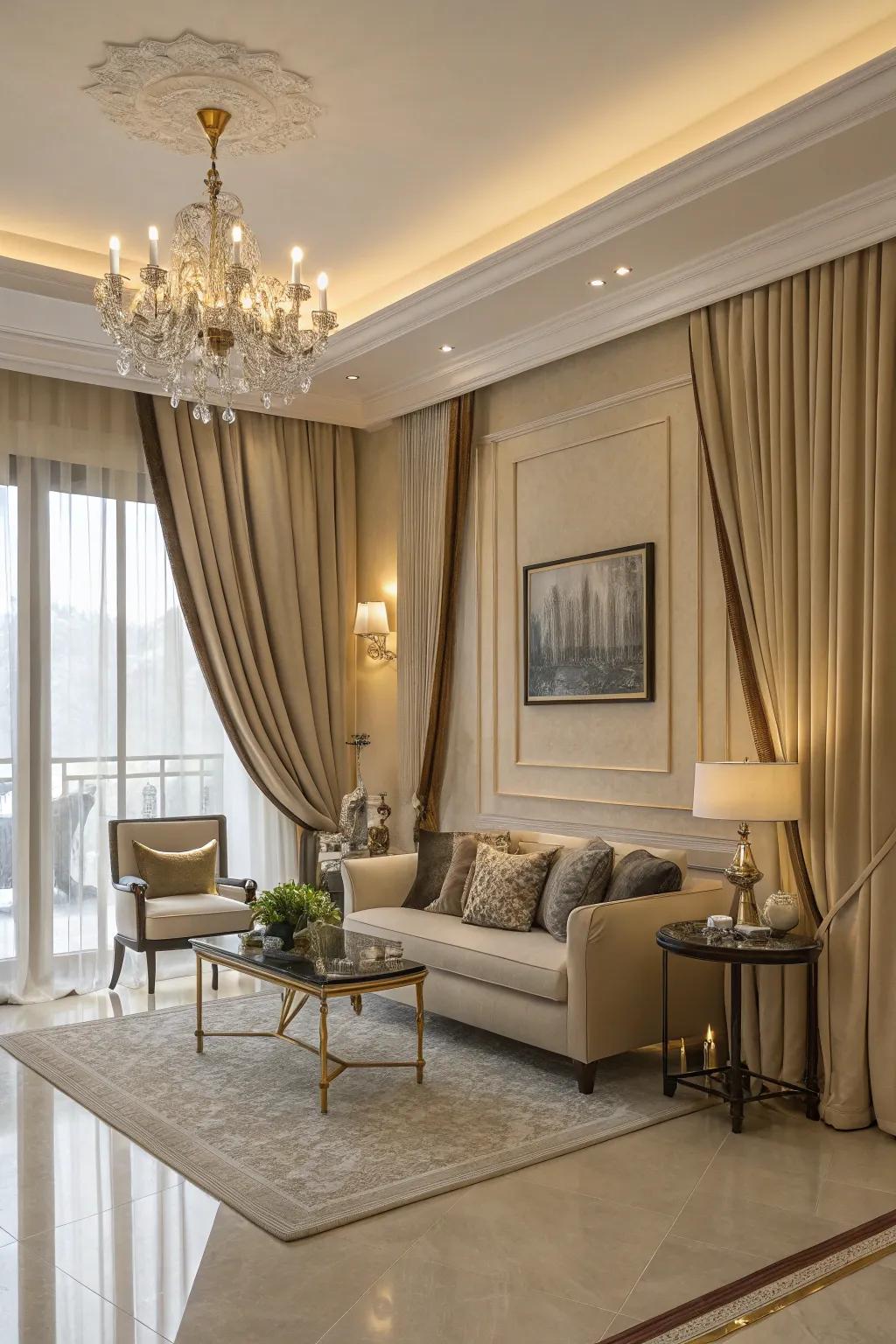 Neutral curtains offer timeless elegance and versatility.