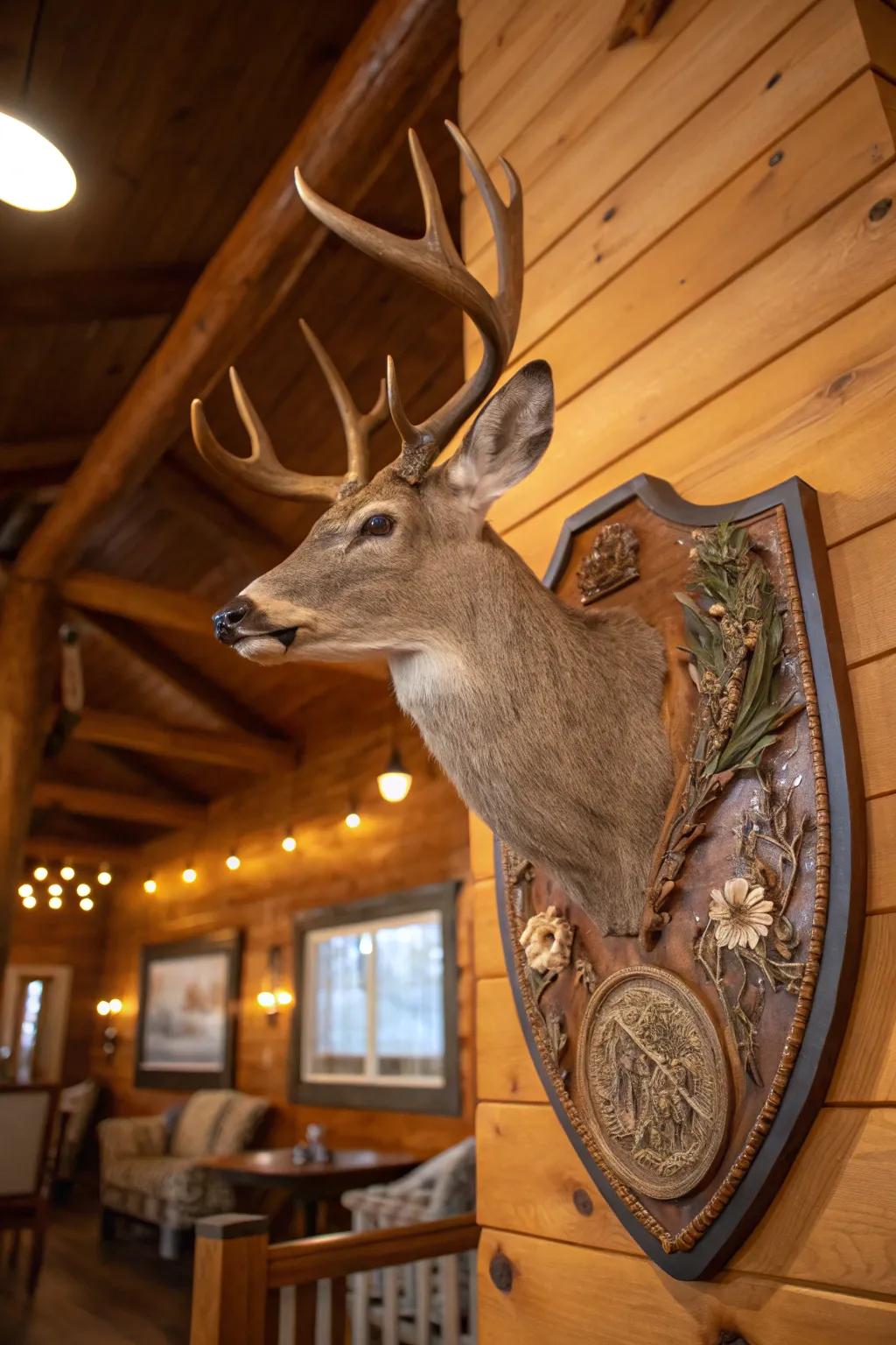 A deer mount on a bespoke, handcrafted plaque.