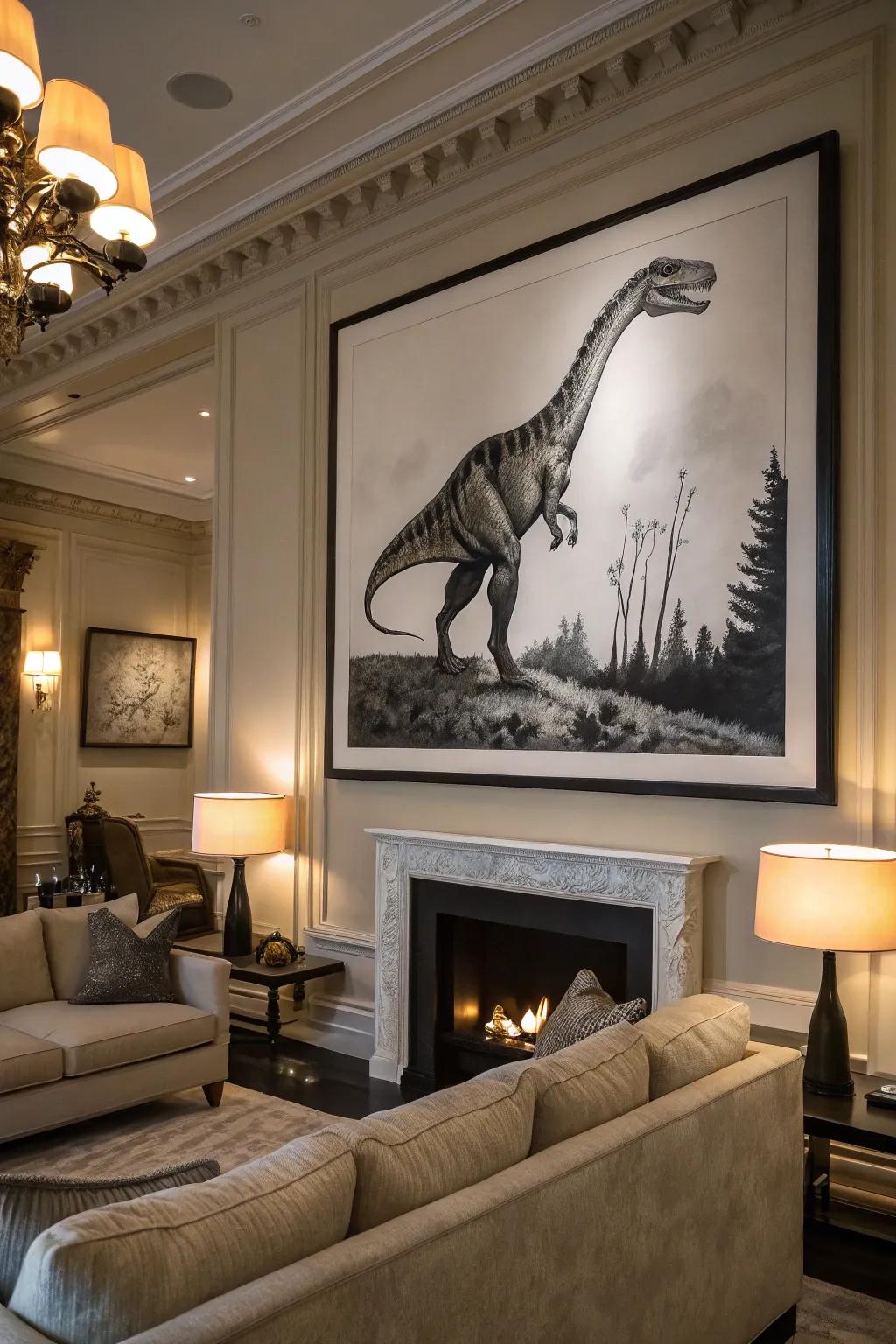 Sleek and modern monochrome dinosaur art