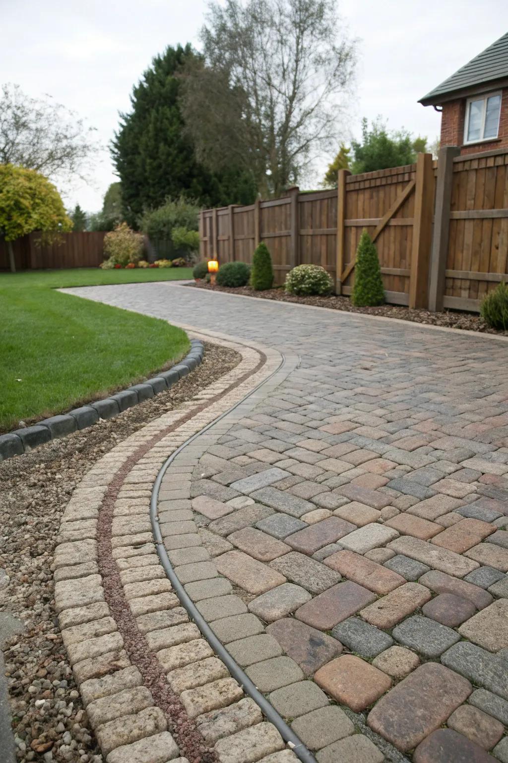Mixing materials like cobblestones and bricks gives texture and appeal.