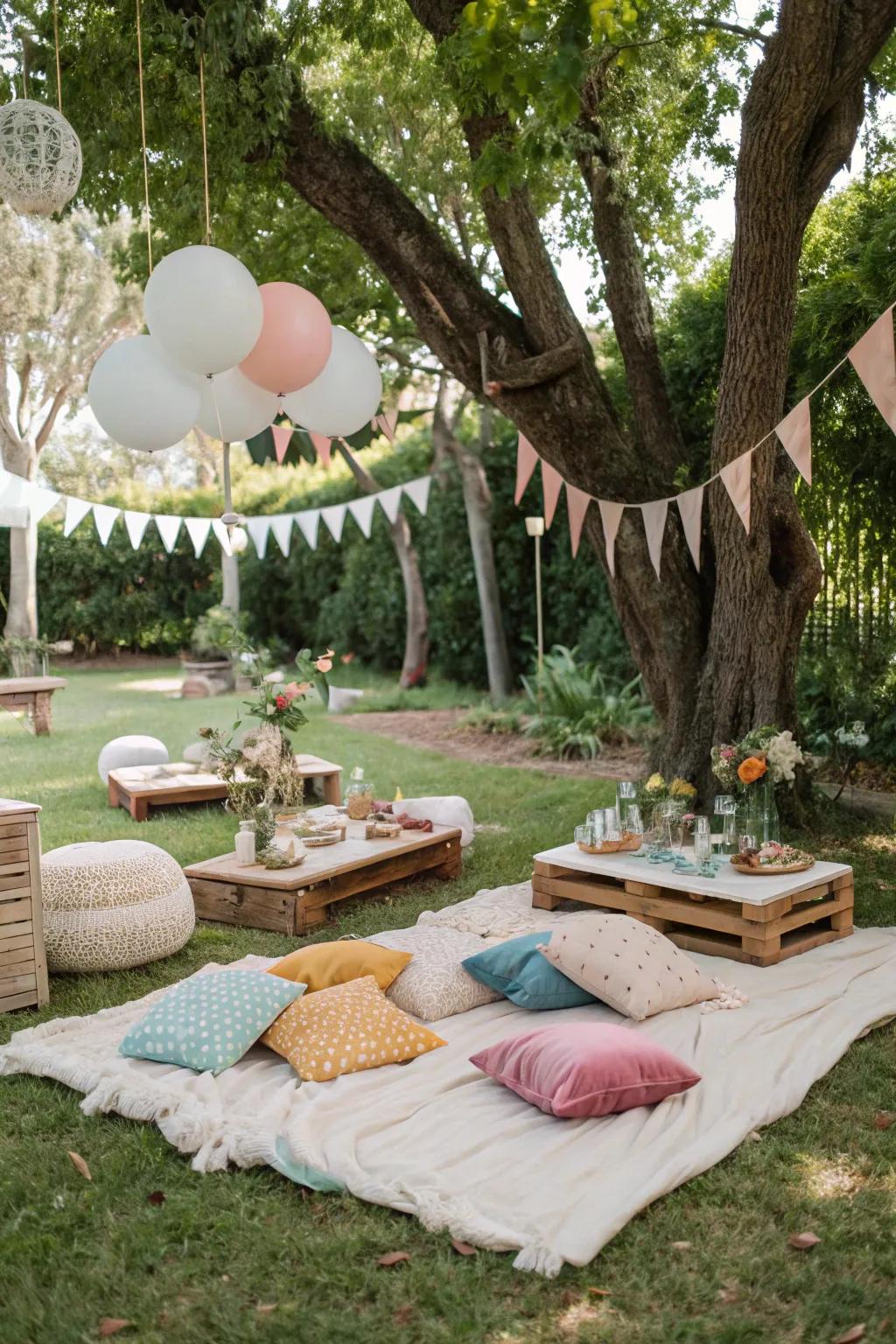 An open-air picnic fashions a leisurely and welcoming sensation.
