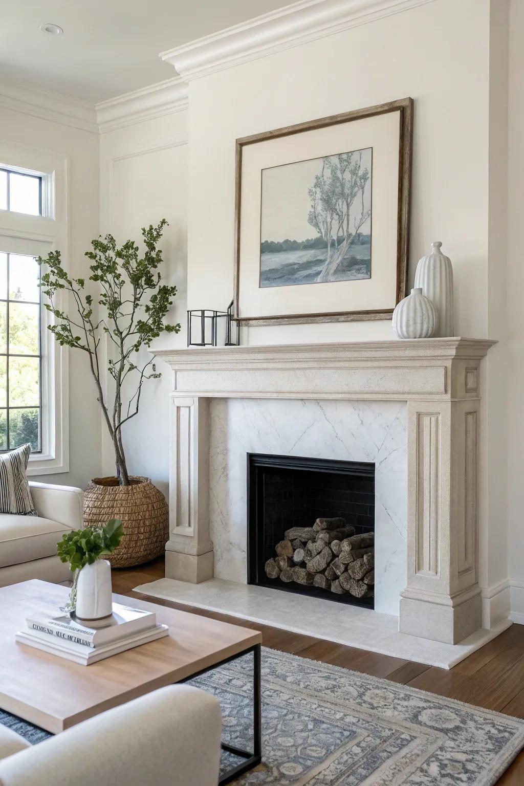 A minimalist faux fireplace mantel with understated elegance.