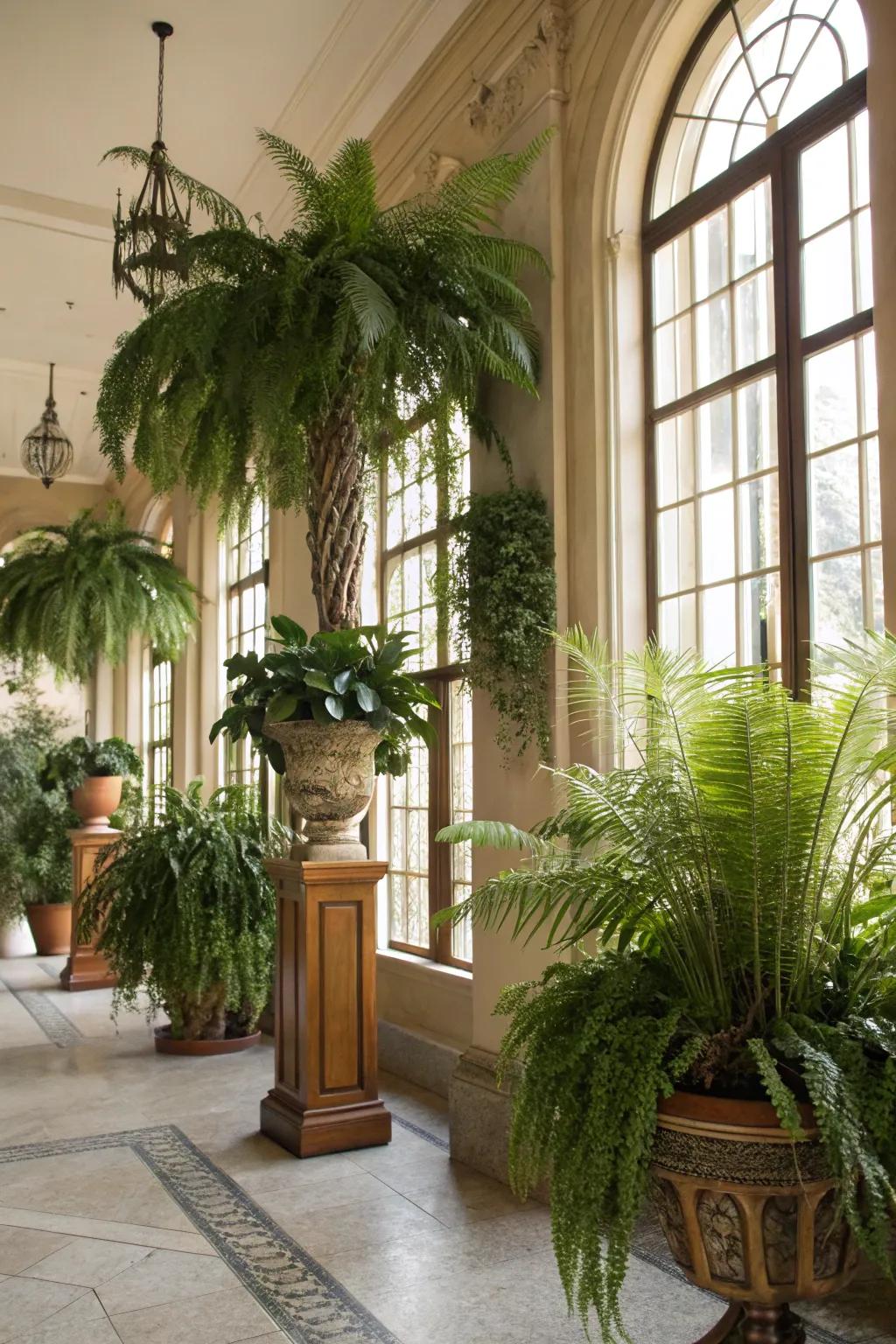 Greenery in the foyer enhances the space with natural beauty.