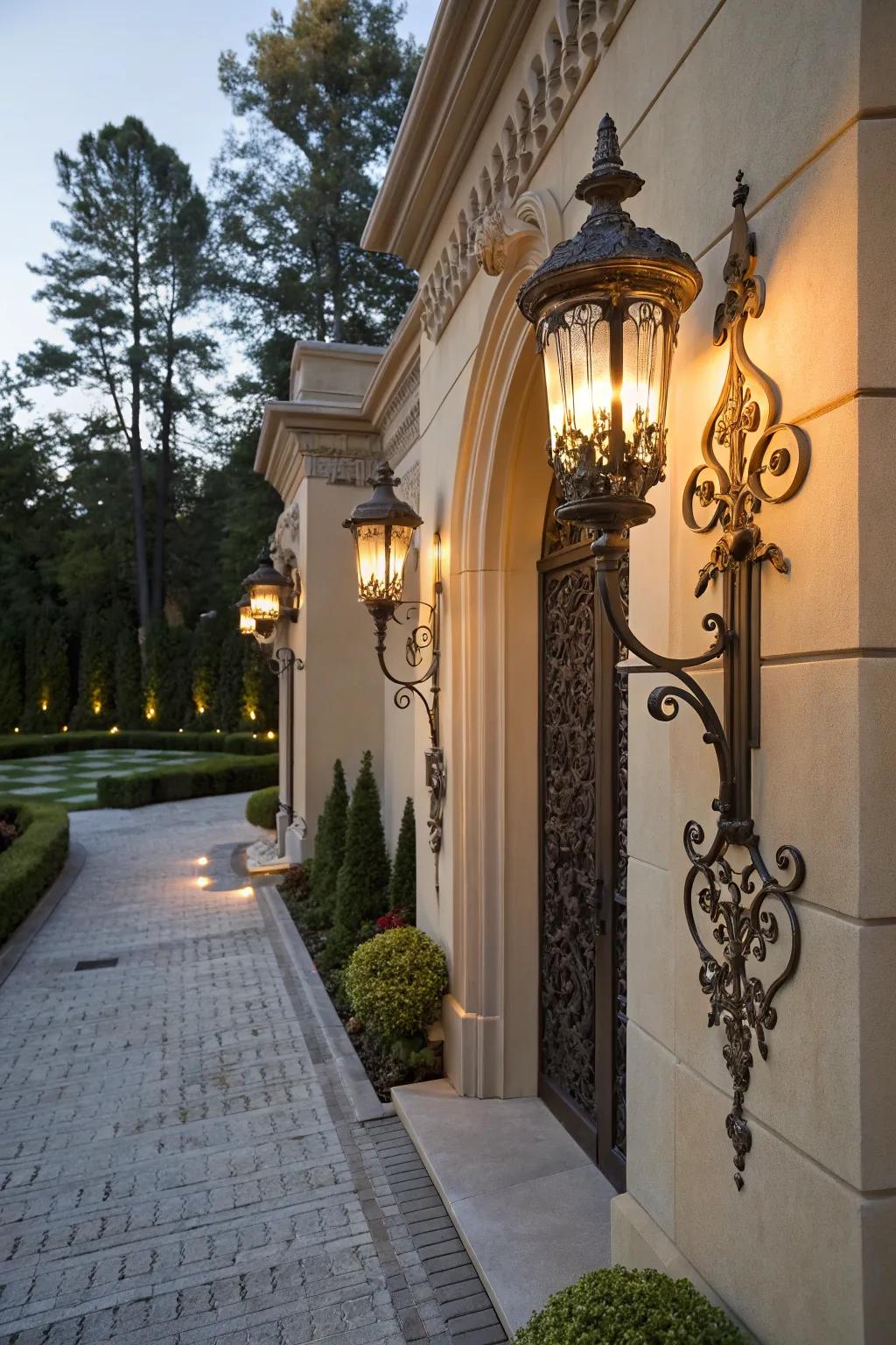 Ambient lighting that adds warmth and safety to the entrance.