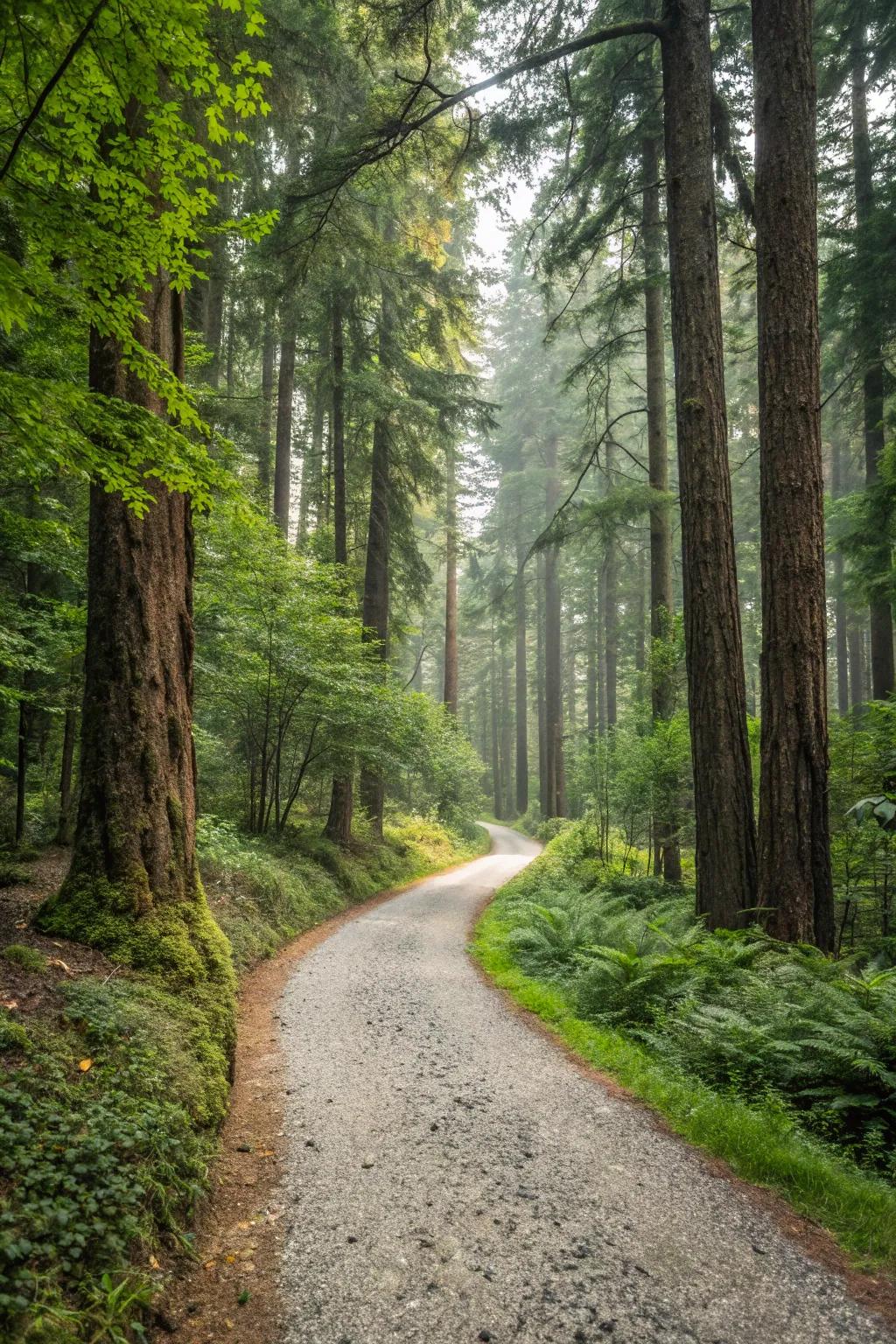 A gravel path brings a natural touch to woodland settings.