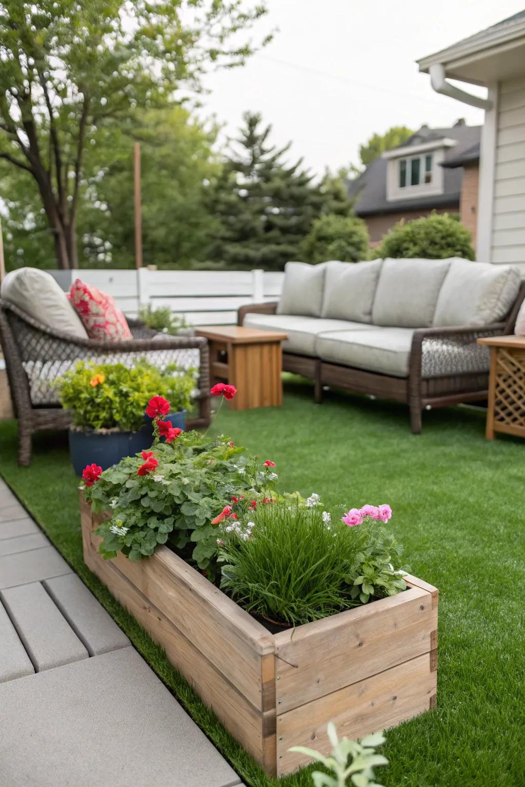 Artificial turf brings a green oasis vibe to your patio.