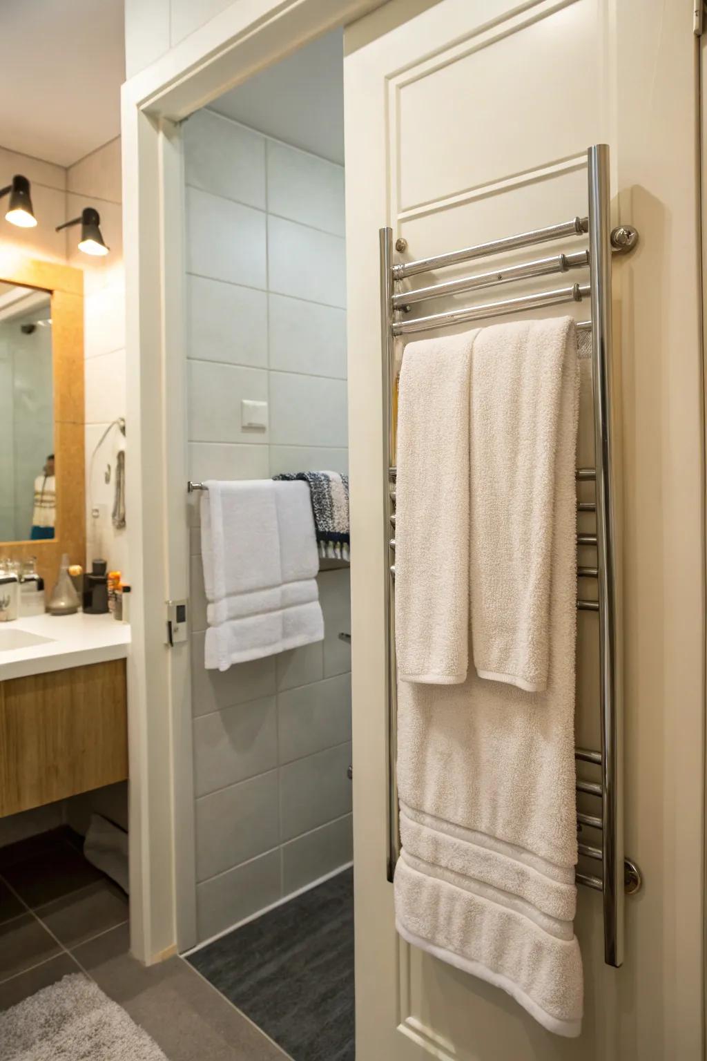 Maximize space with over-the-door towel racks.