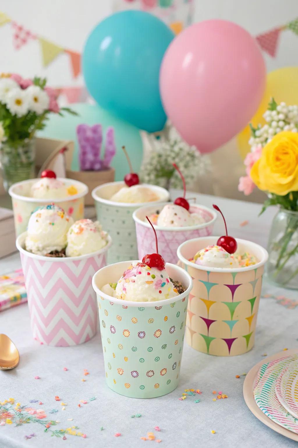 Stylish sundae cups add flair to the presentation.