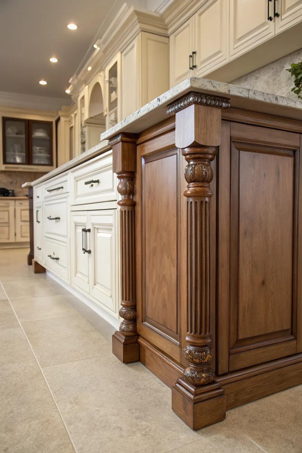 Pilaster legs add architectural sophistication to cabinetry.