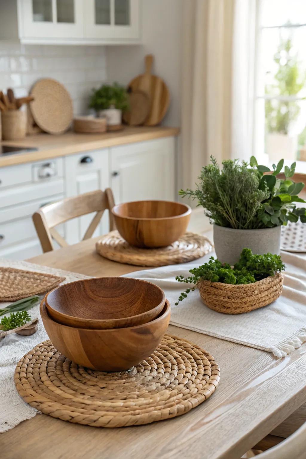 Natural textures create a warm and inviting table setting.