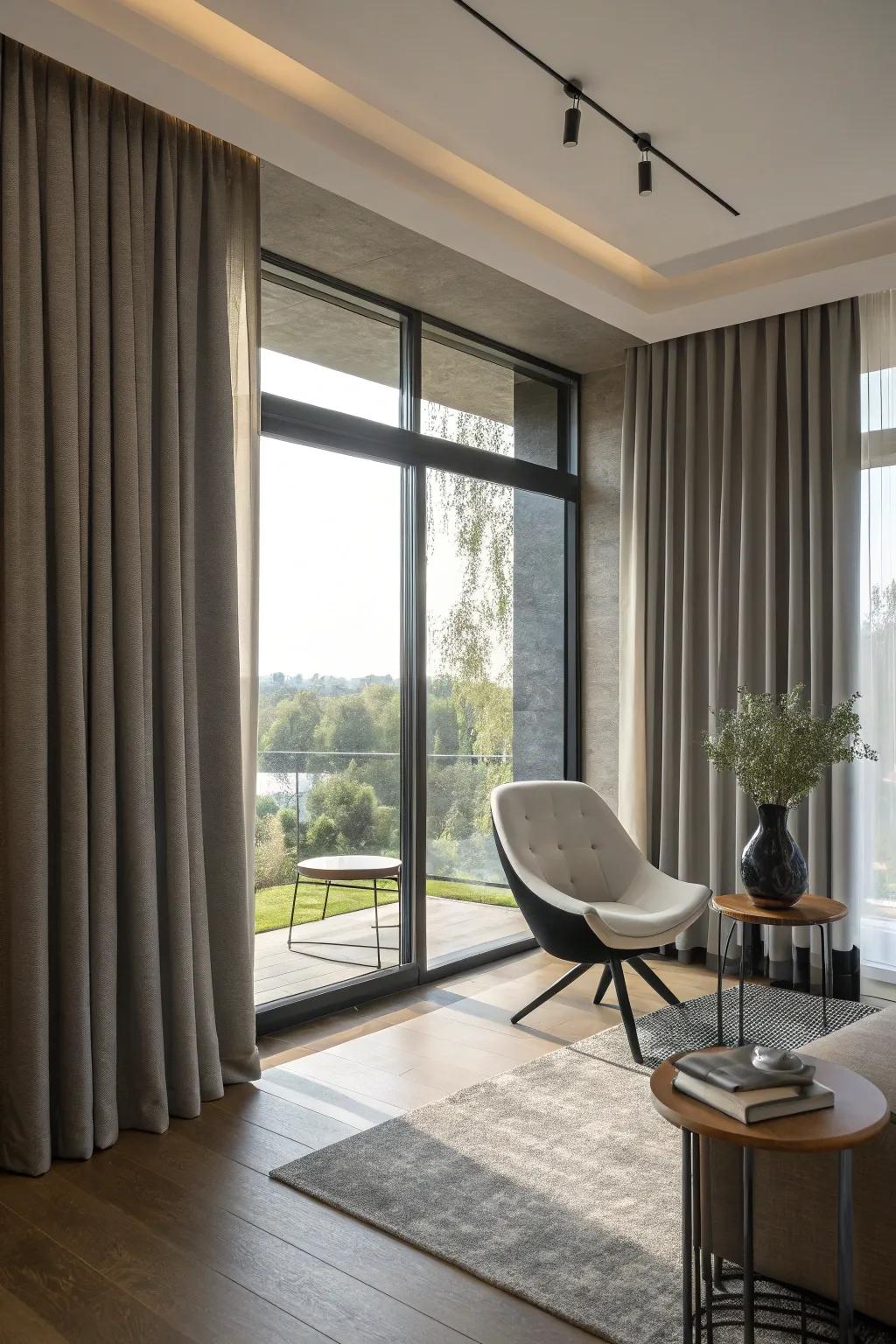 Eyelet-style curtains for a modern feel.