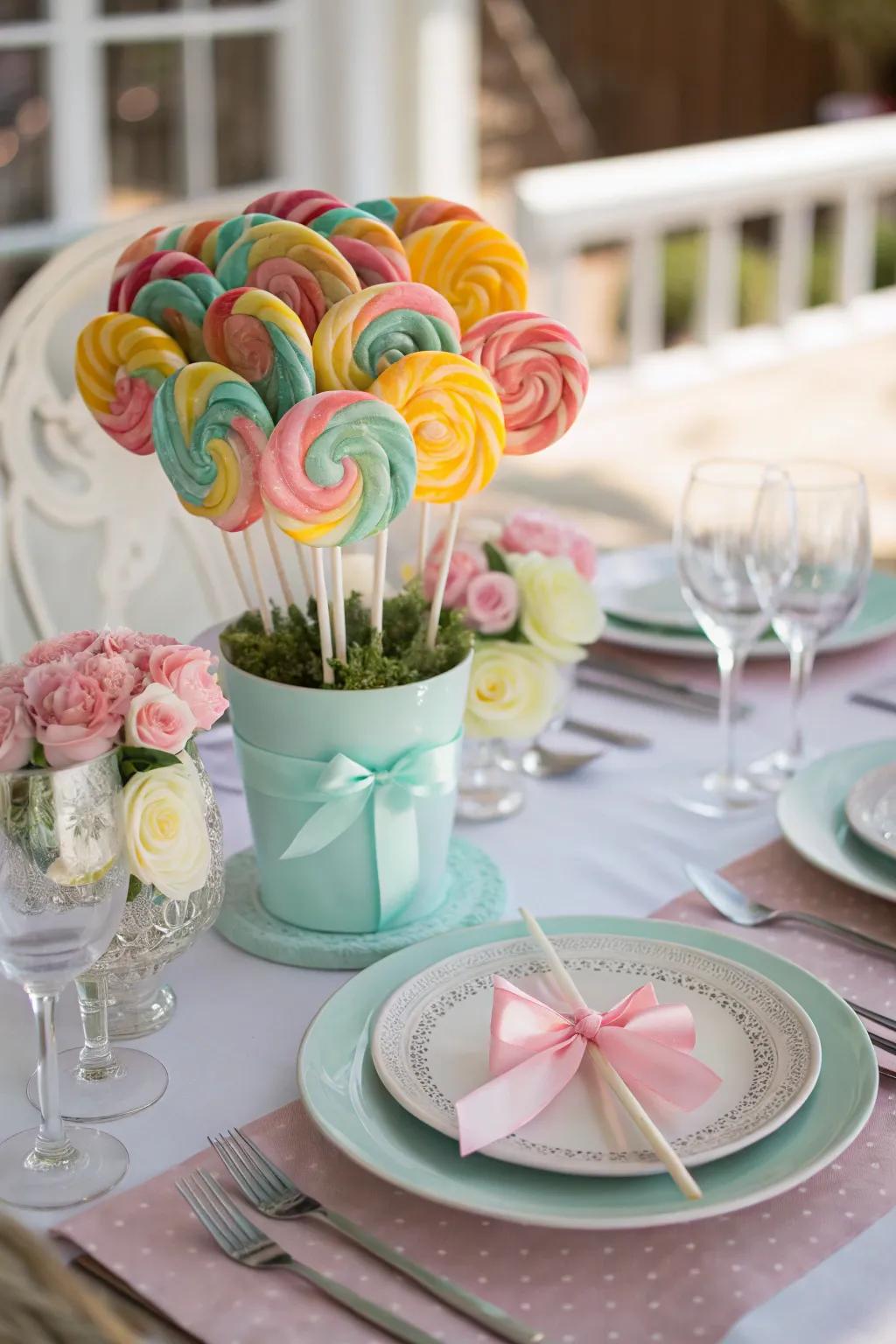 A themed color scheme lollipop bouquet