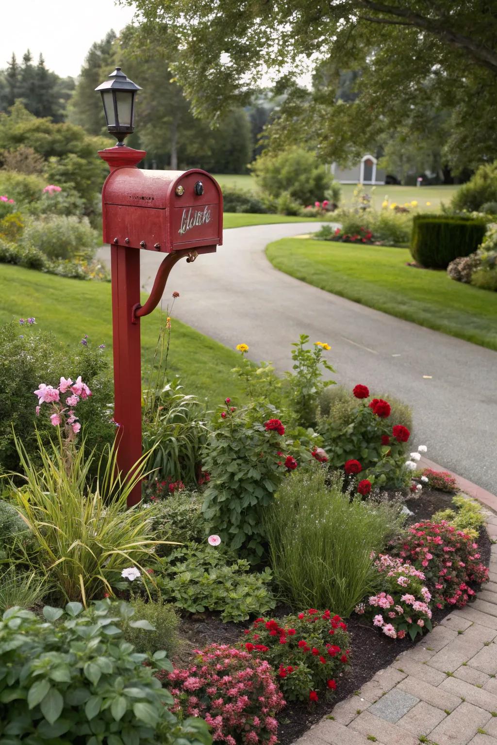 Enhance curb appeal by integrating your mailbox post with landscaping.