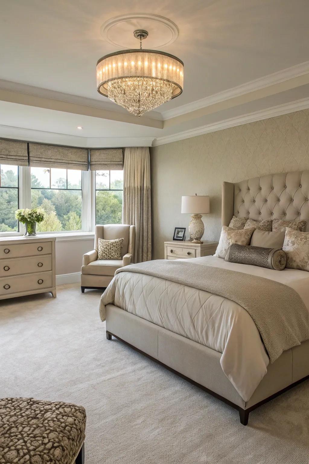 Feature furniture adds function and flair to the master bedroom.