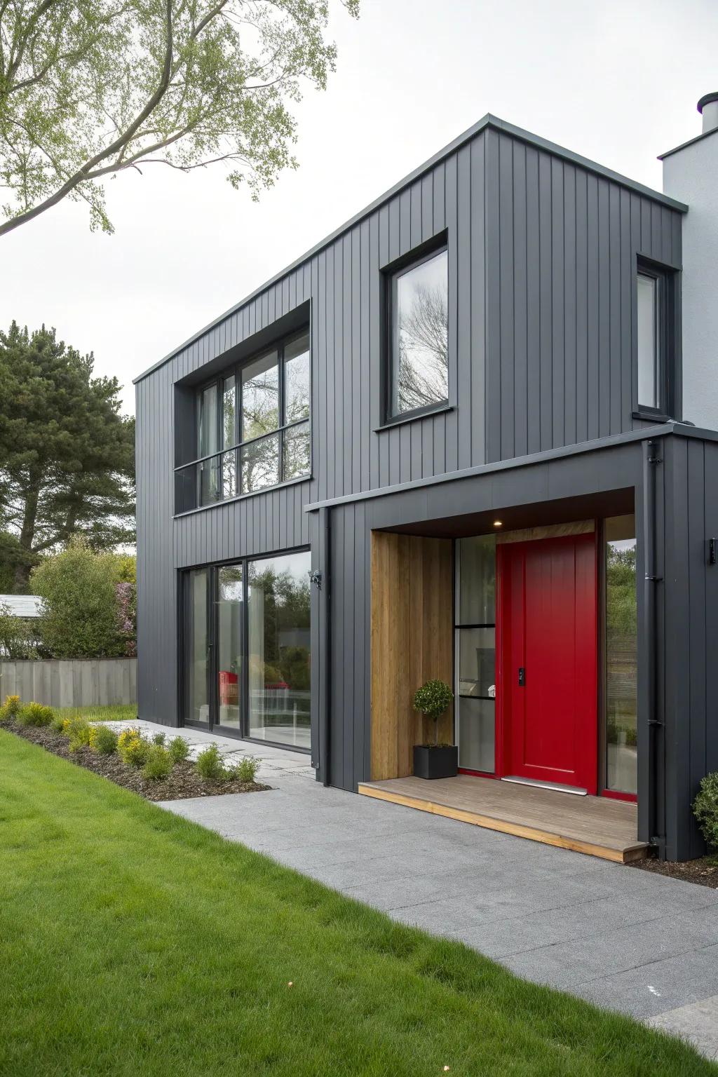 Graphite grey paired with a red front door for a striking modern look.