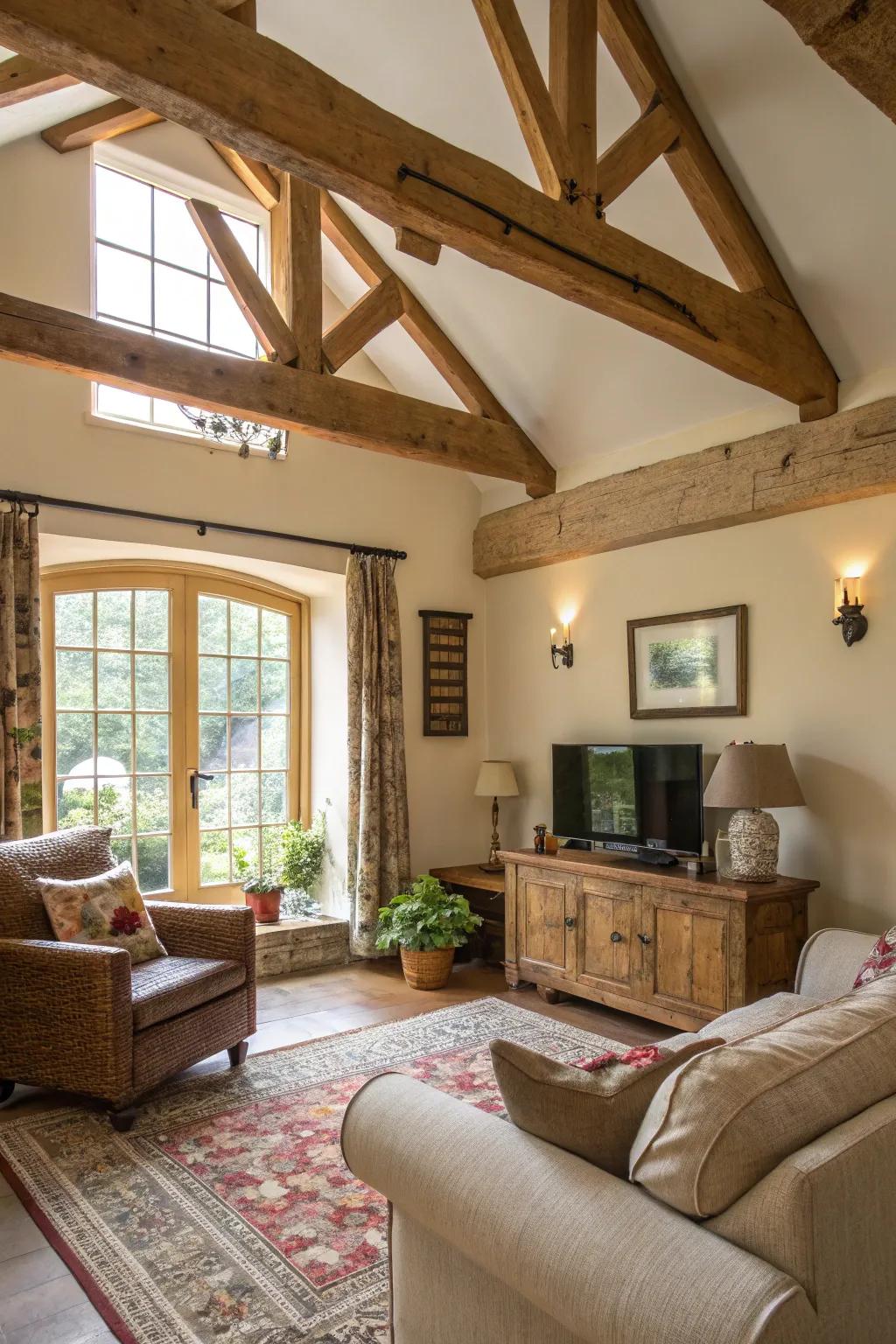 Exposed beams add rustic and spacious qualities.