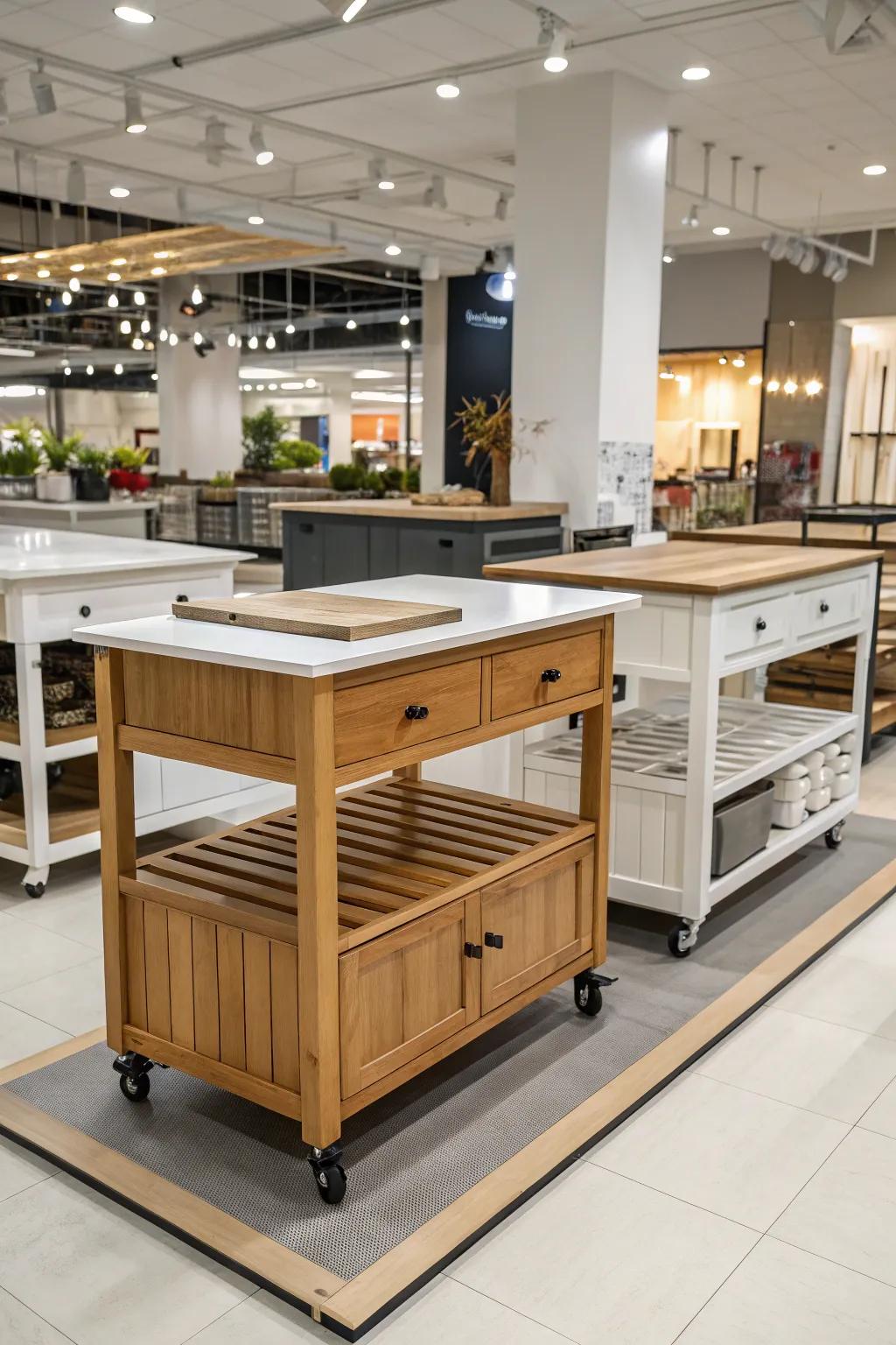 Diverse styles of moveable kitchen islands