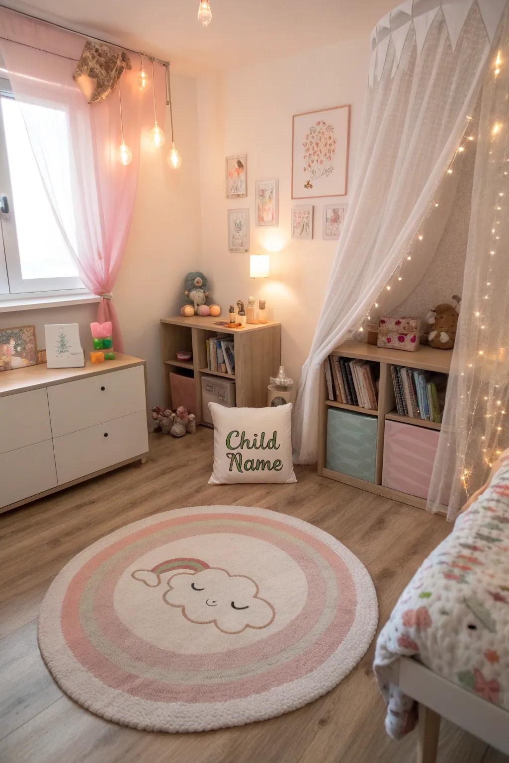 Custom rugs add a personal touch to the nursery.