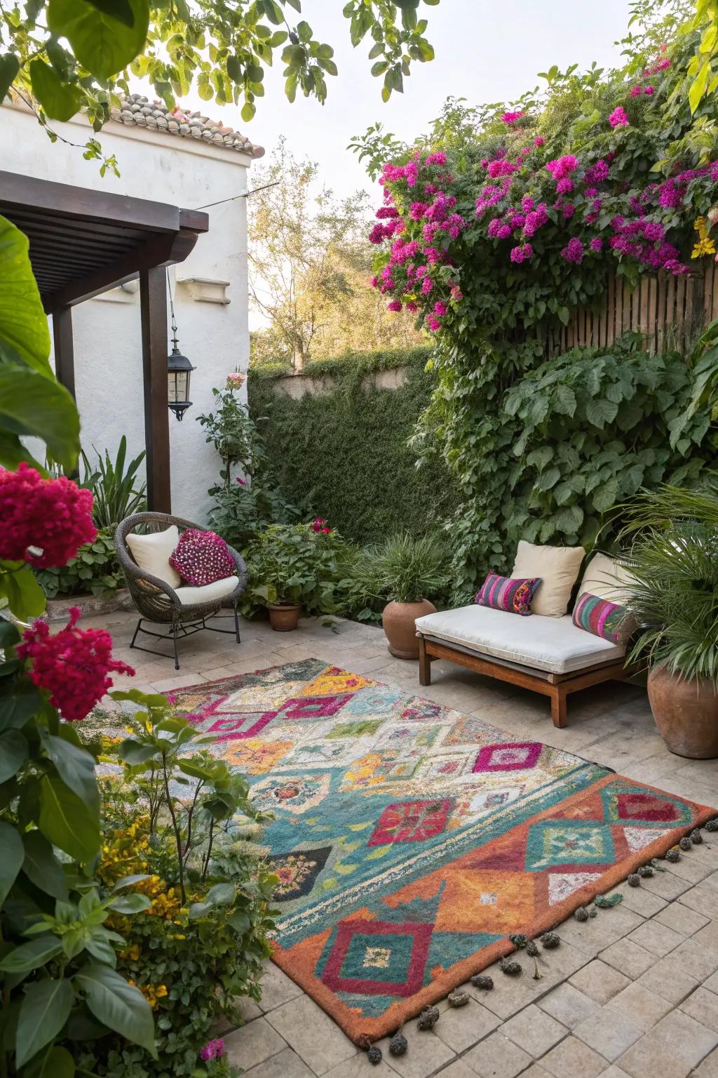 An outdoor rug adds color and defines your seating area.