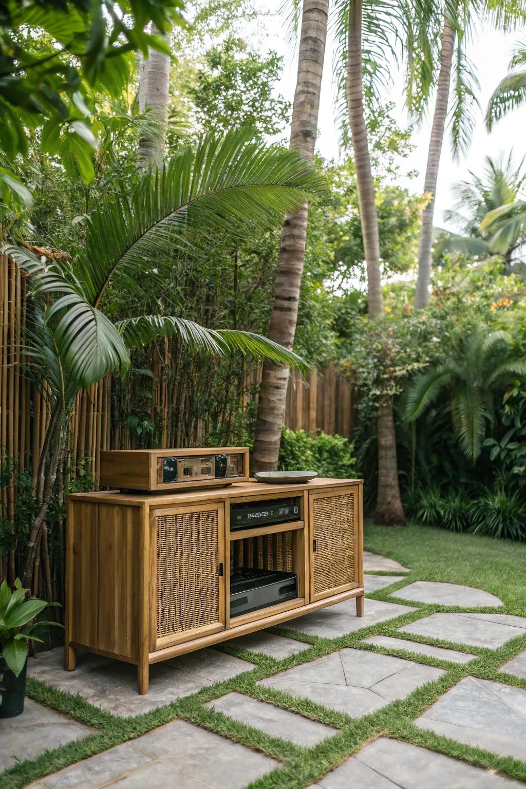 Bamboo cabinets bring an eco-friendly and stylish vibe to any outdoor area.