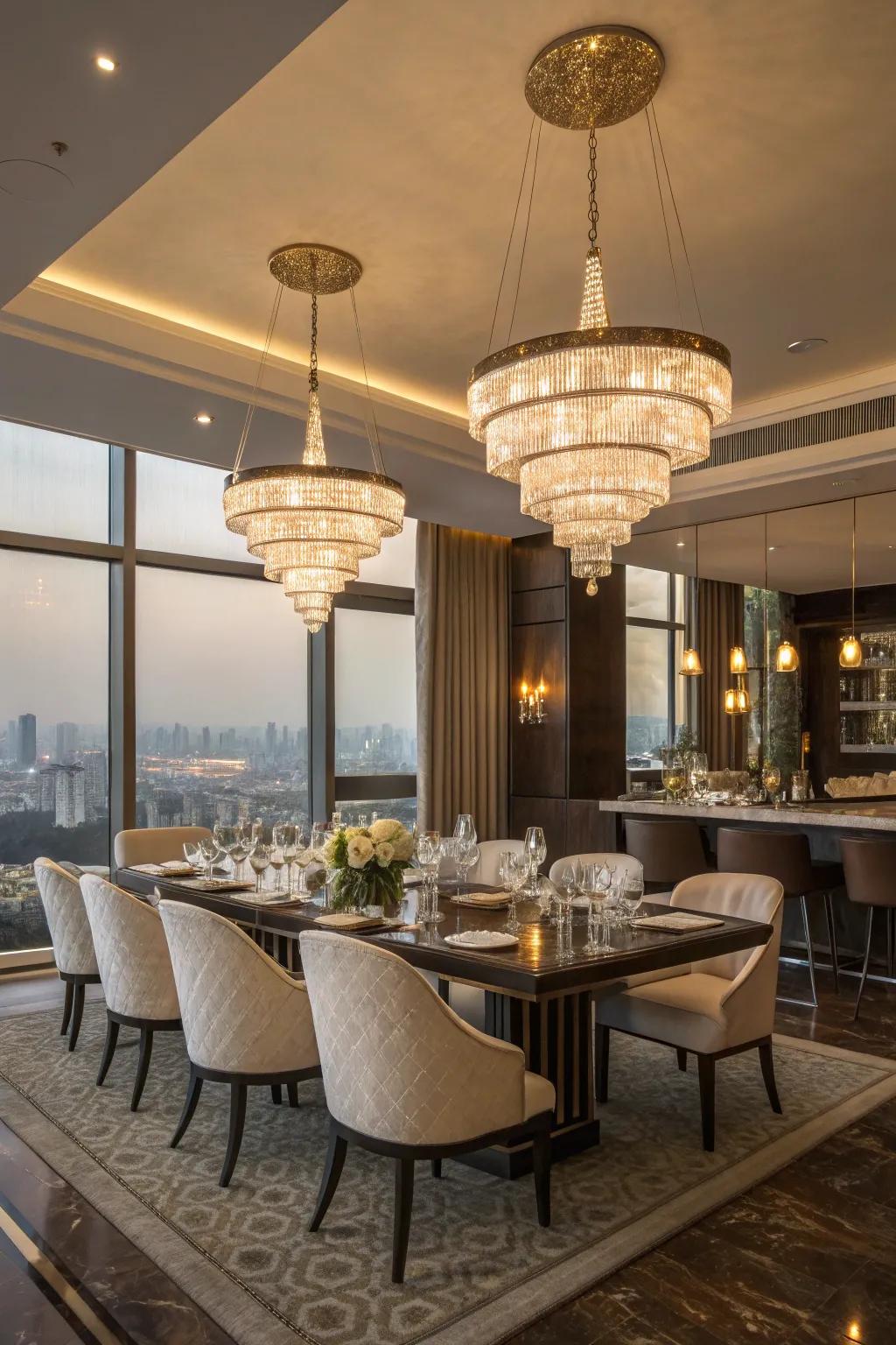 Lighting highlights the penthouse's elegance.