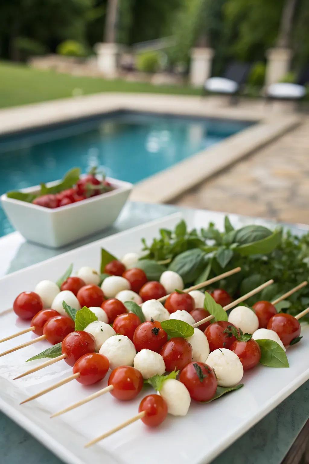 Caprese skewers: a simple yet delightful poolside appetizer.