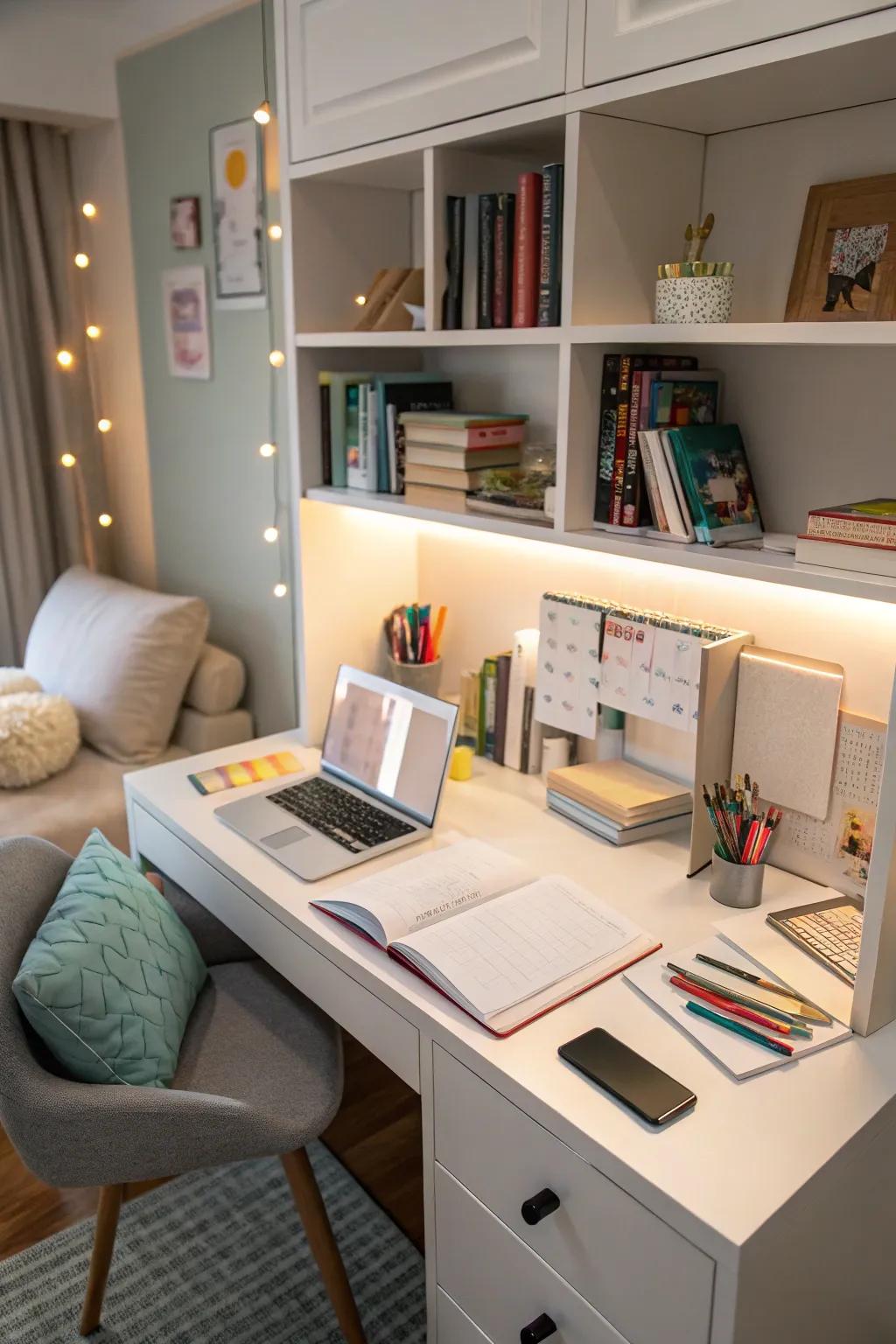 A thoughtfully designed study nook enhances concentration and creative thinking.