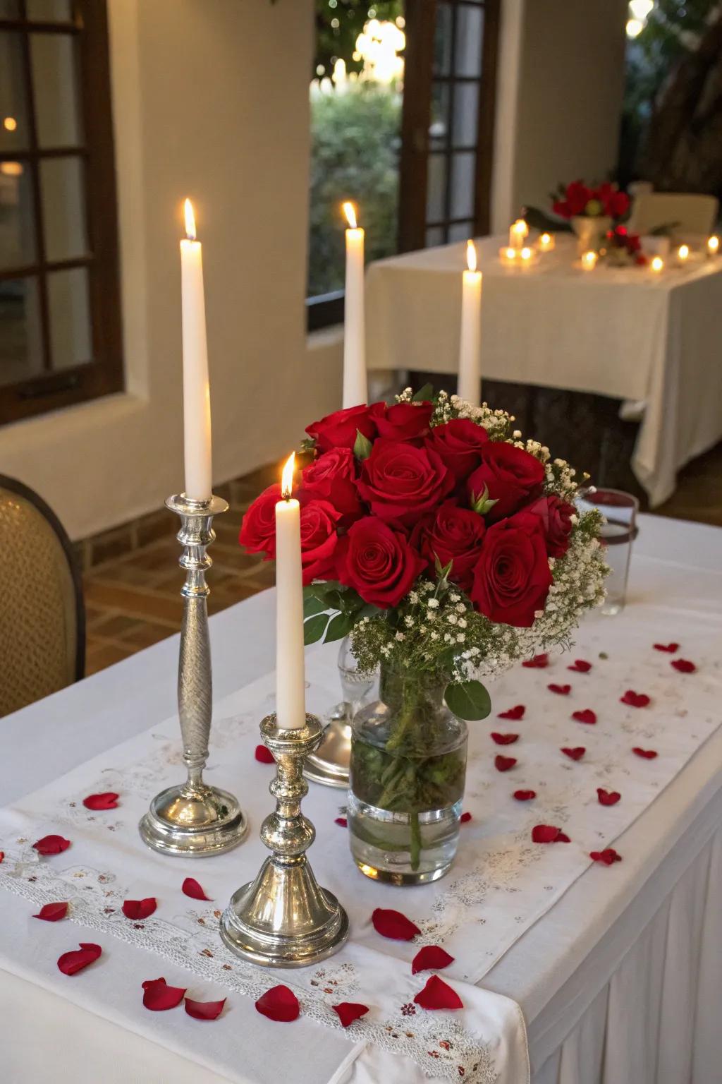 Love-filled Setting with Roses and Lights