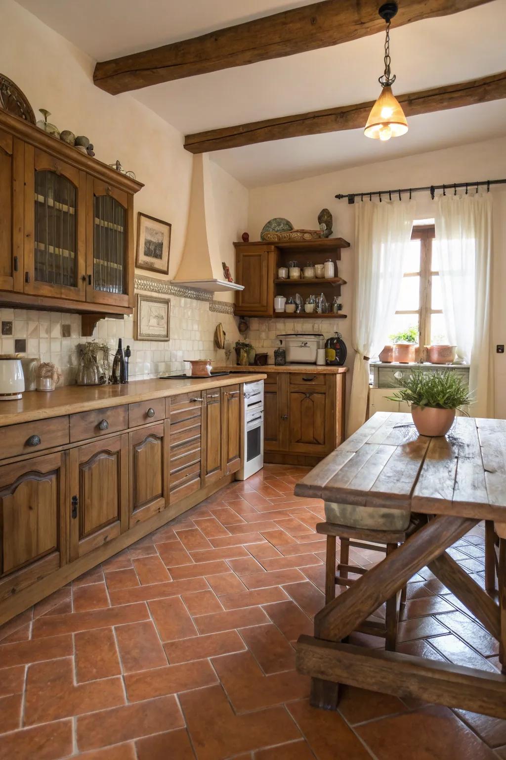 Terracotta tiles add warmth and rustic charm.