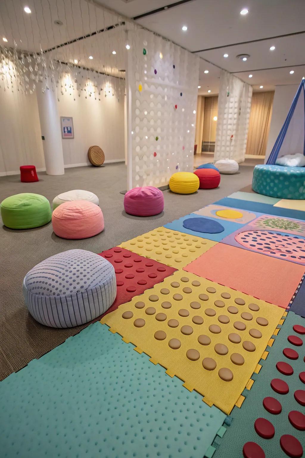 Tactile floors that invite playful exploration.