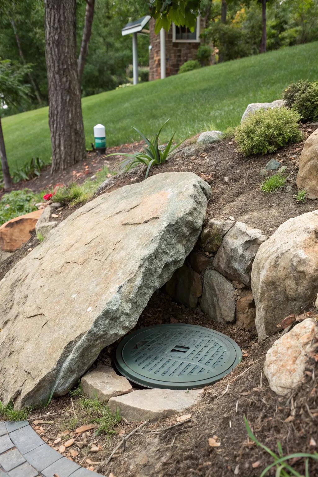 Artificial boulders provide a swift, natural concealing remedy.