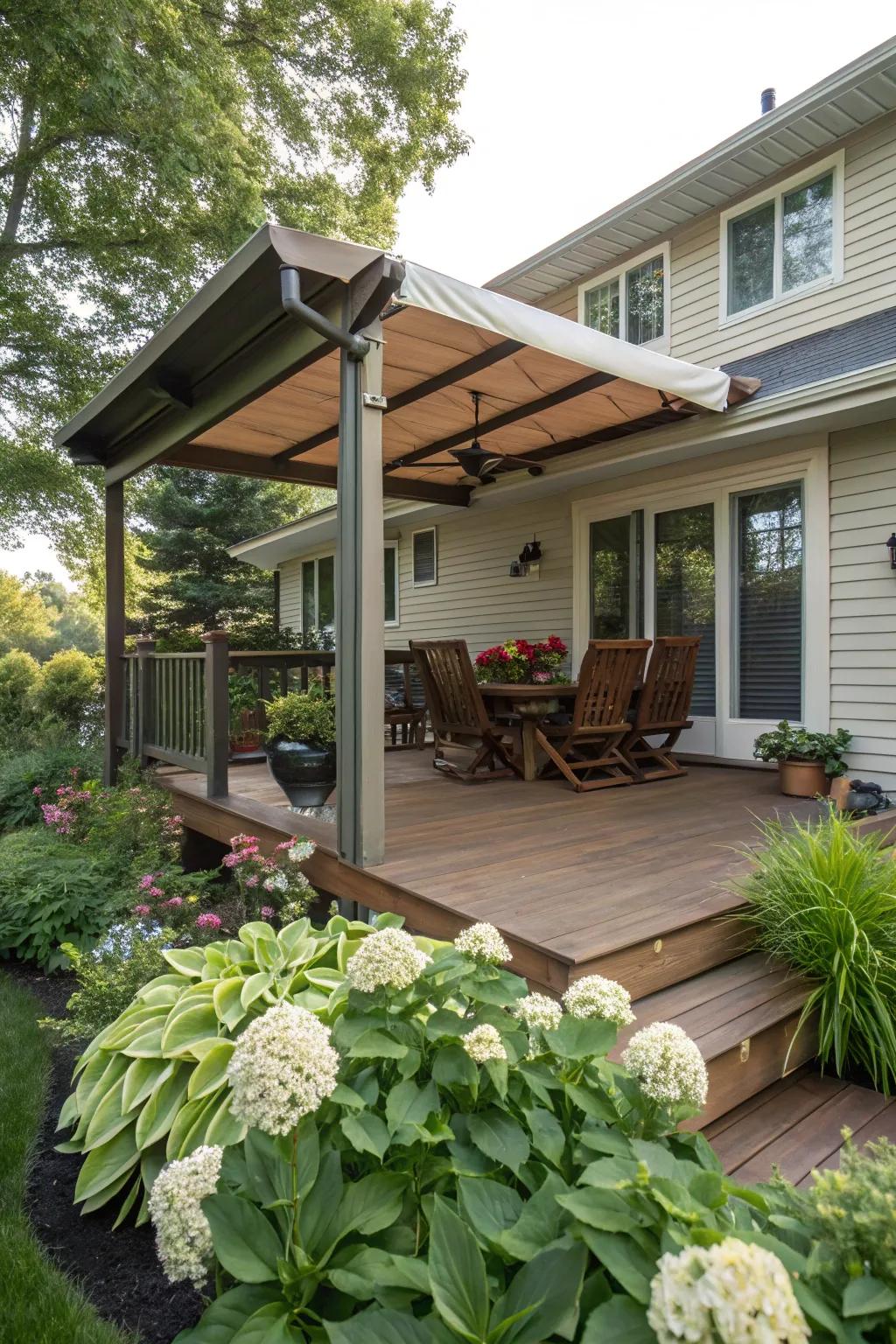Covered patios bring indoor comfort to your deck.