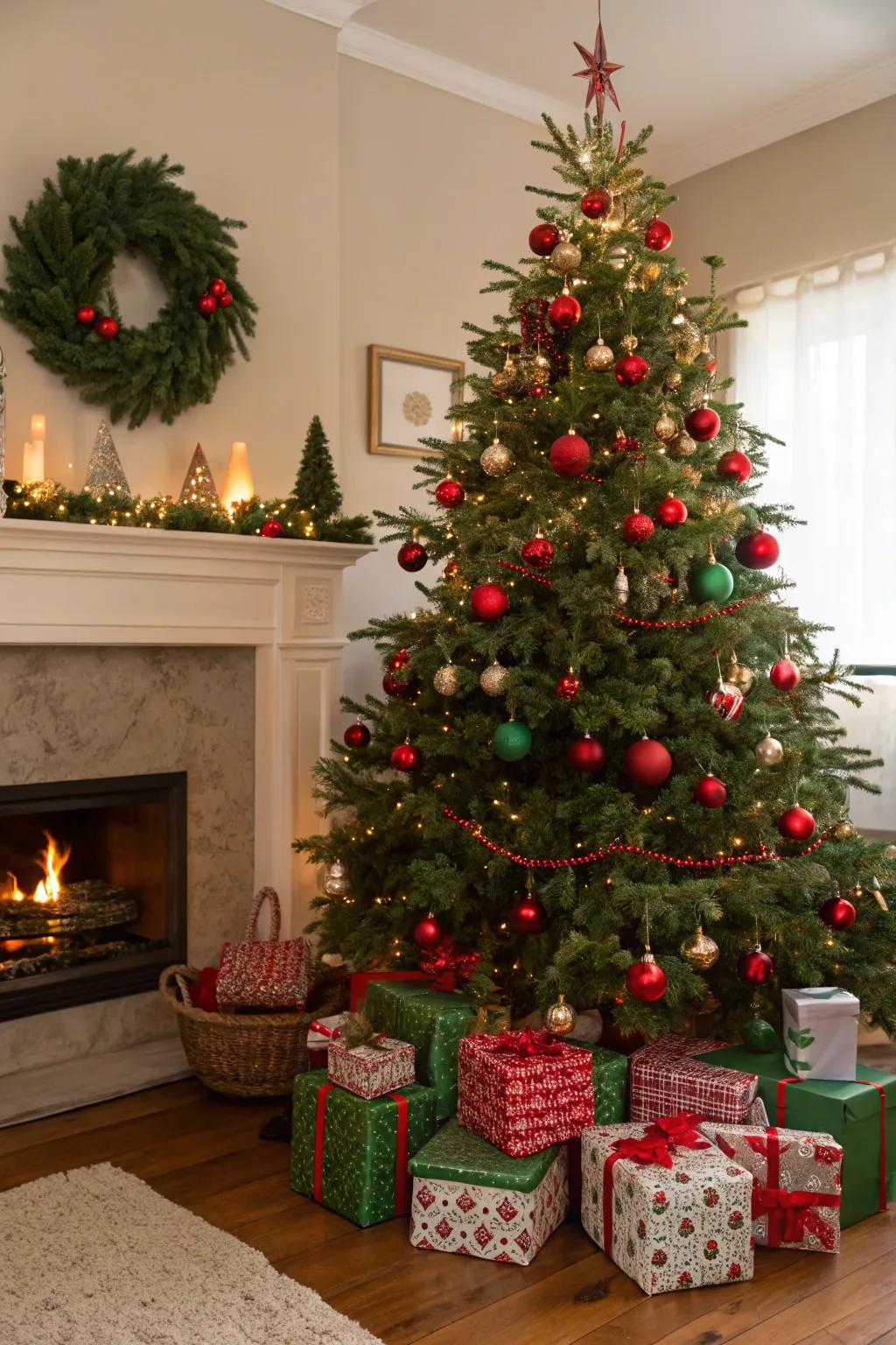 Traditional warmth emanating from crimson and verdant.